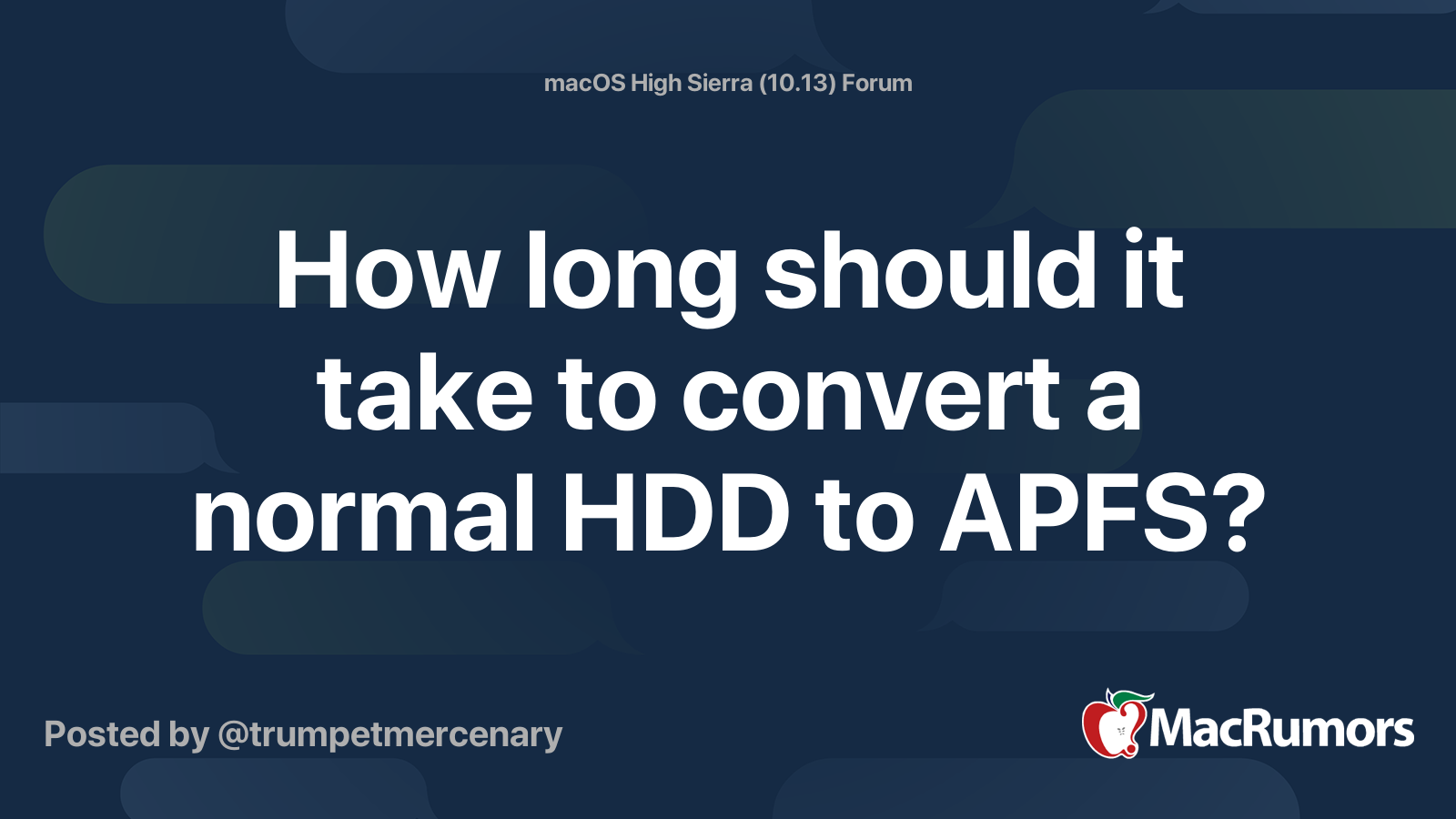 How long should it take to convert a normal HDD to APFS? | MacRumors Forums