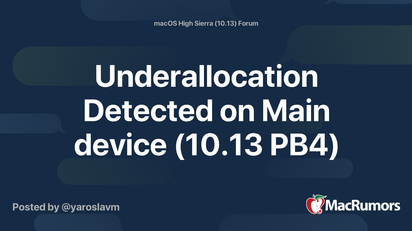 Underallocation Detected on Main device (10.13 PB4) | MacRumors Forums