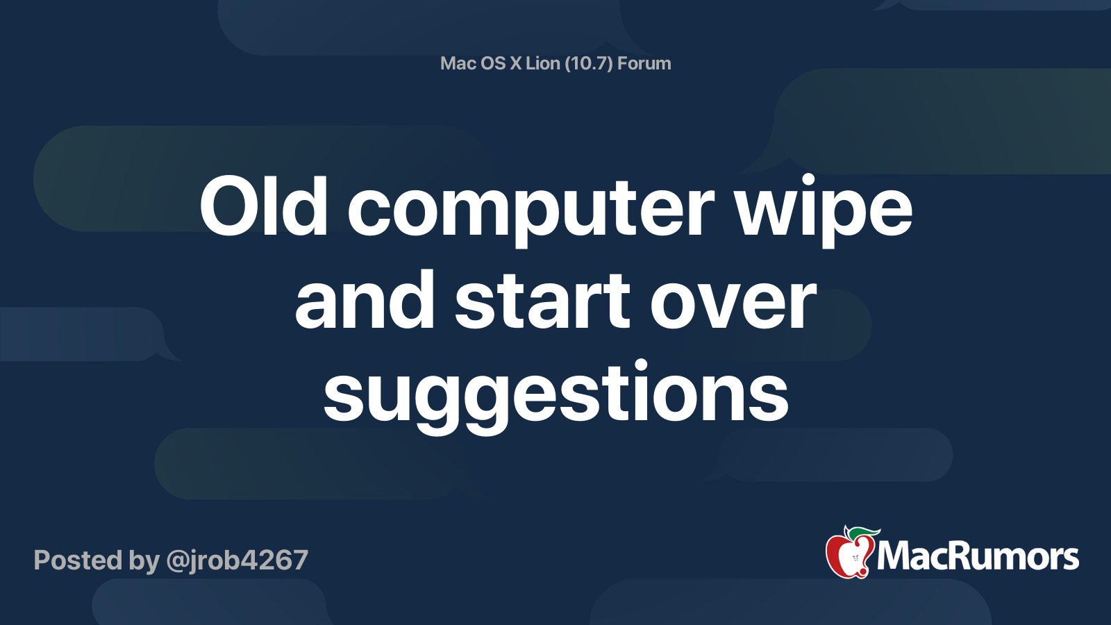 Old computer wipe and start over suggestions MacRumors Forums