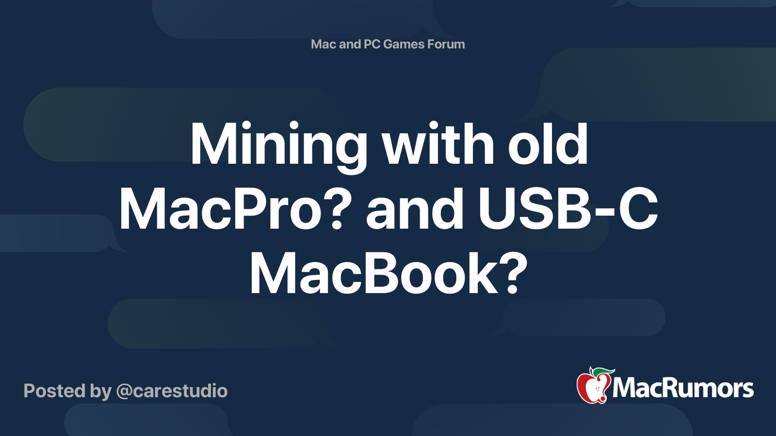 Mining with old MacPro? and USB-C MacBook? | MacRumors Forums