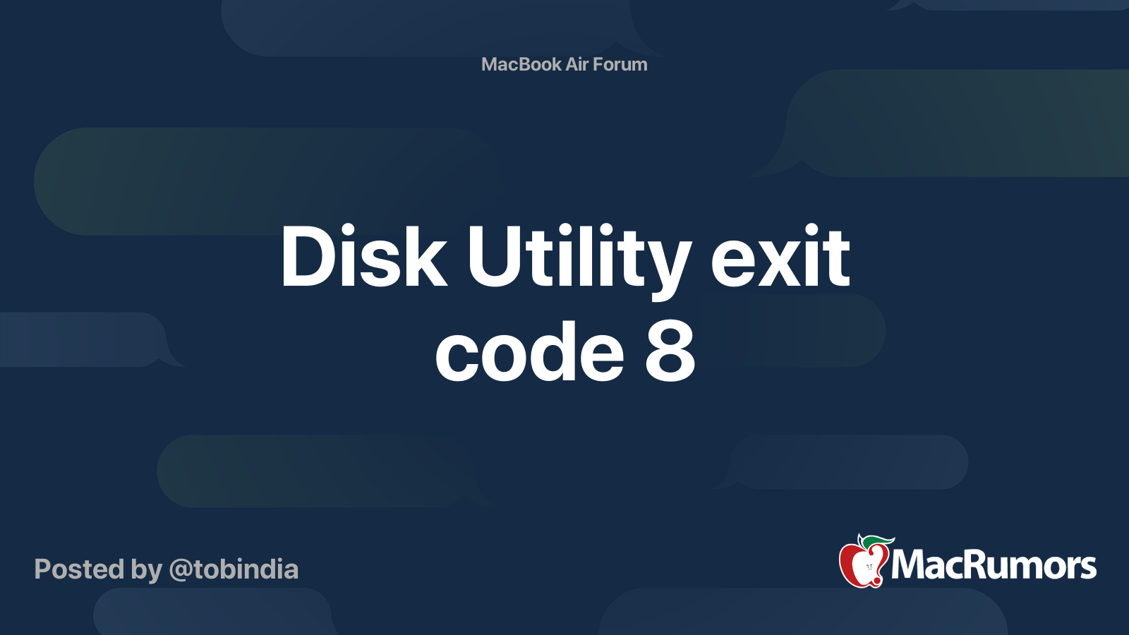 Disk Utility exit code 8 MacRumors Forums