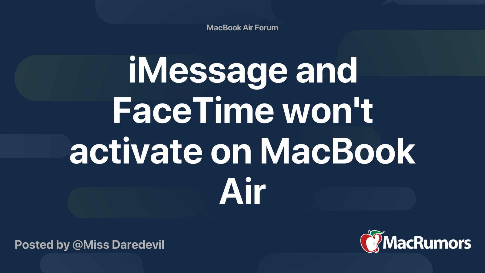 iMessage and FaceTime won't activate on MacBook Air MacRumors Forums