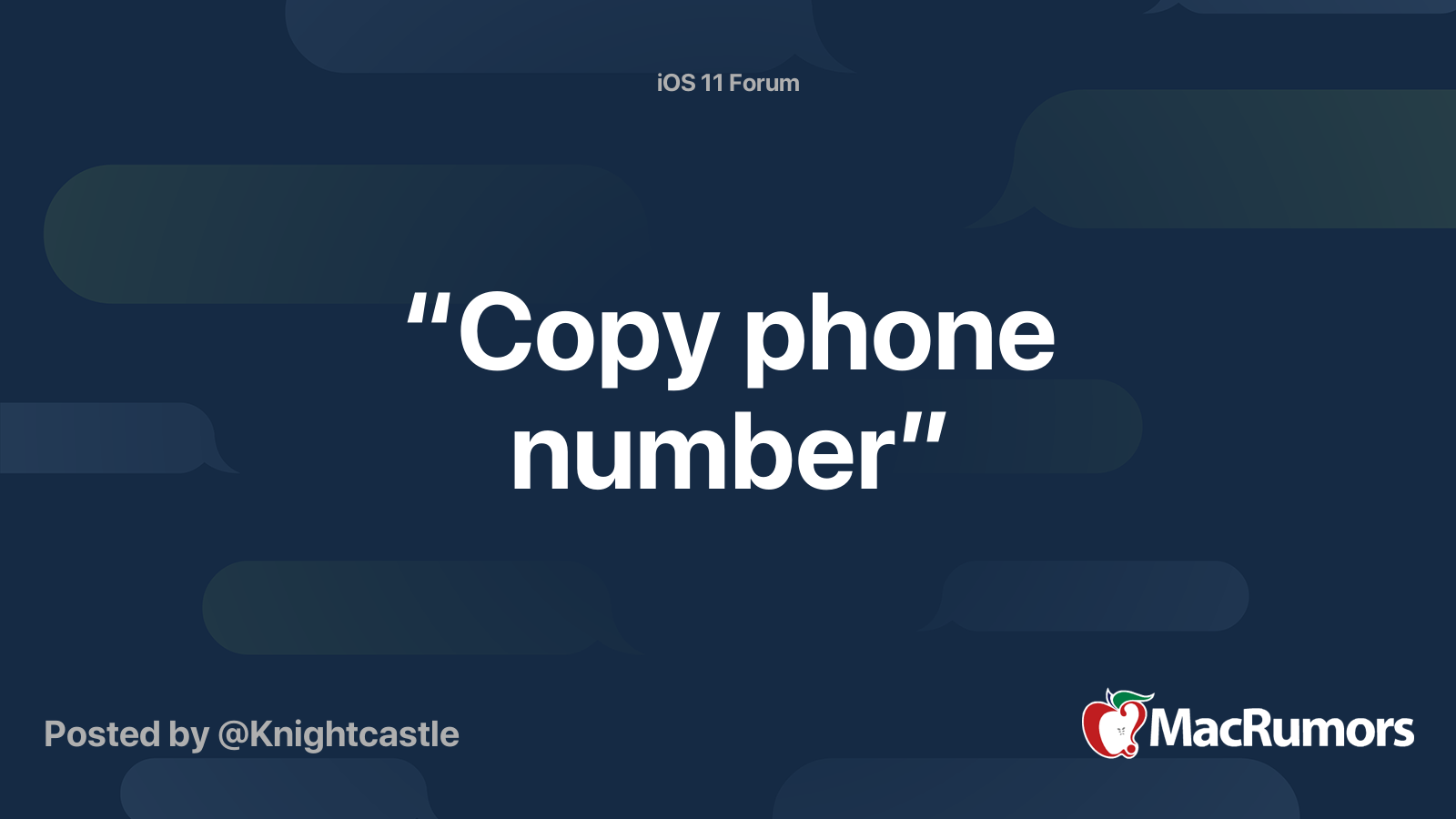 “Copy phone number” MacRumors Forums