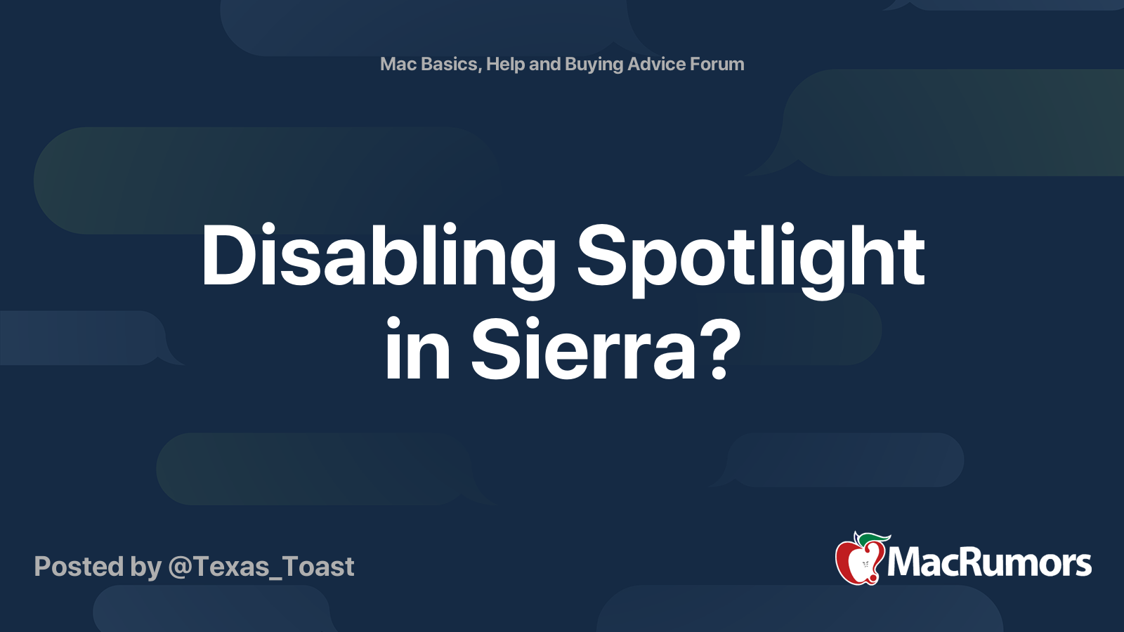 spand Svig George Hanbury Disabling Spotlight in Sierra? | MacRumors Forums