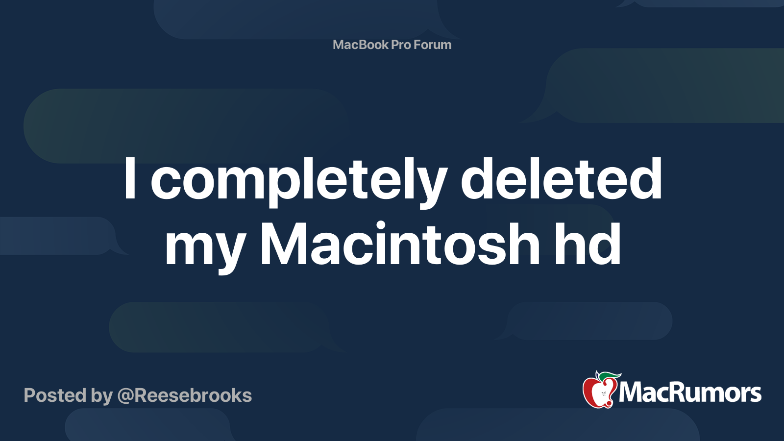 I completely deleted my Macintosh hd | MacRumors Forums