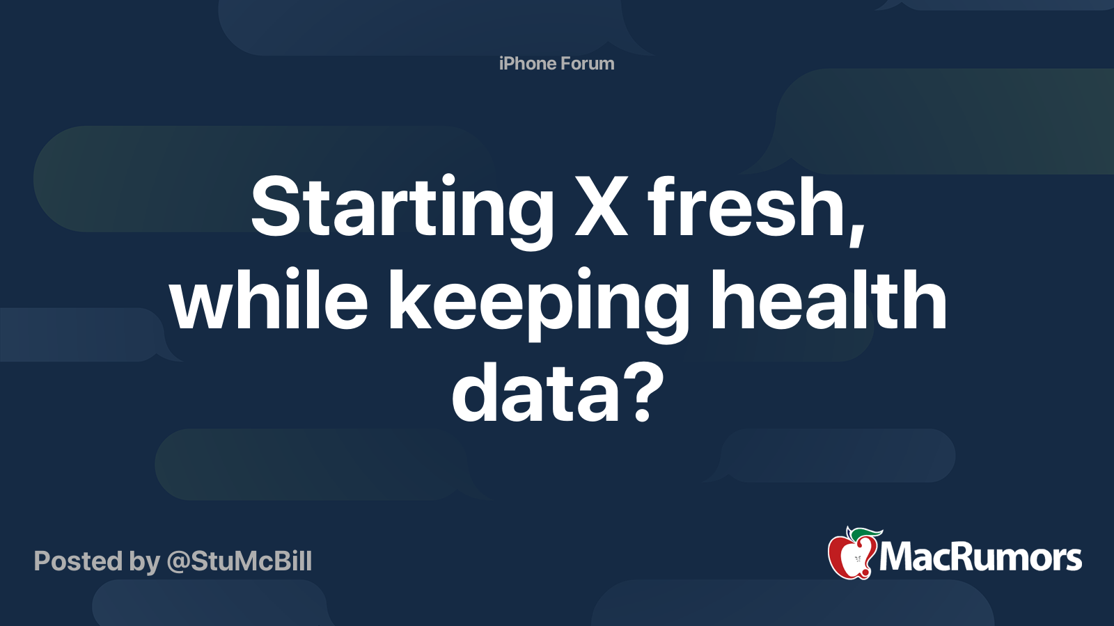 Starting X fresh, while keeping health data? | MacRumors Forums