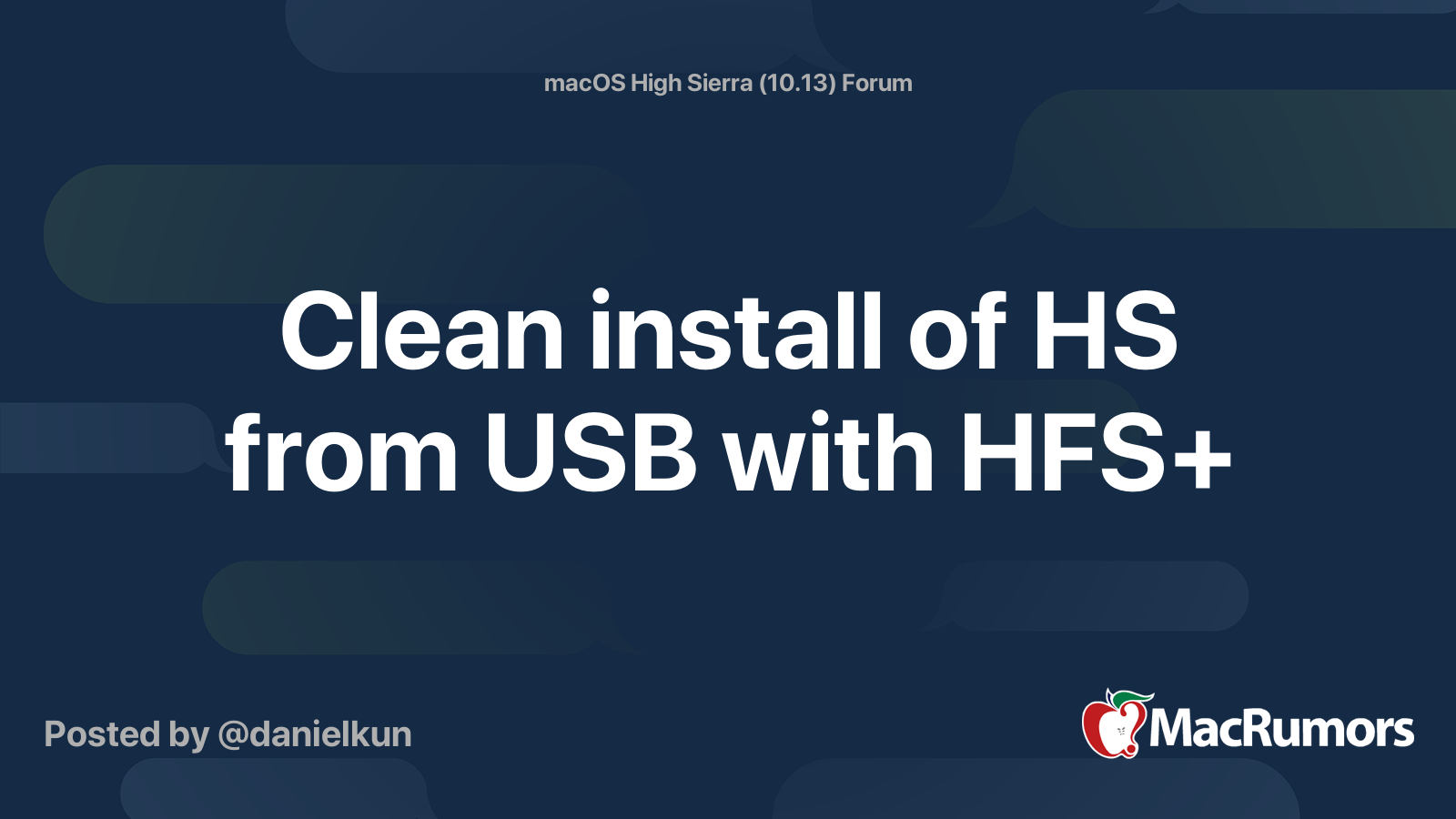 Clean install of HS from USB with HFS+ | MacRumors Forums