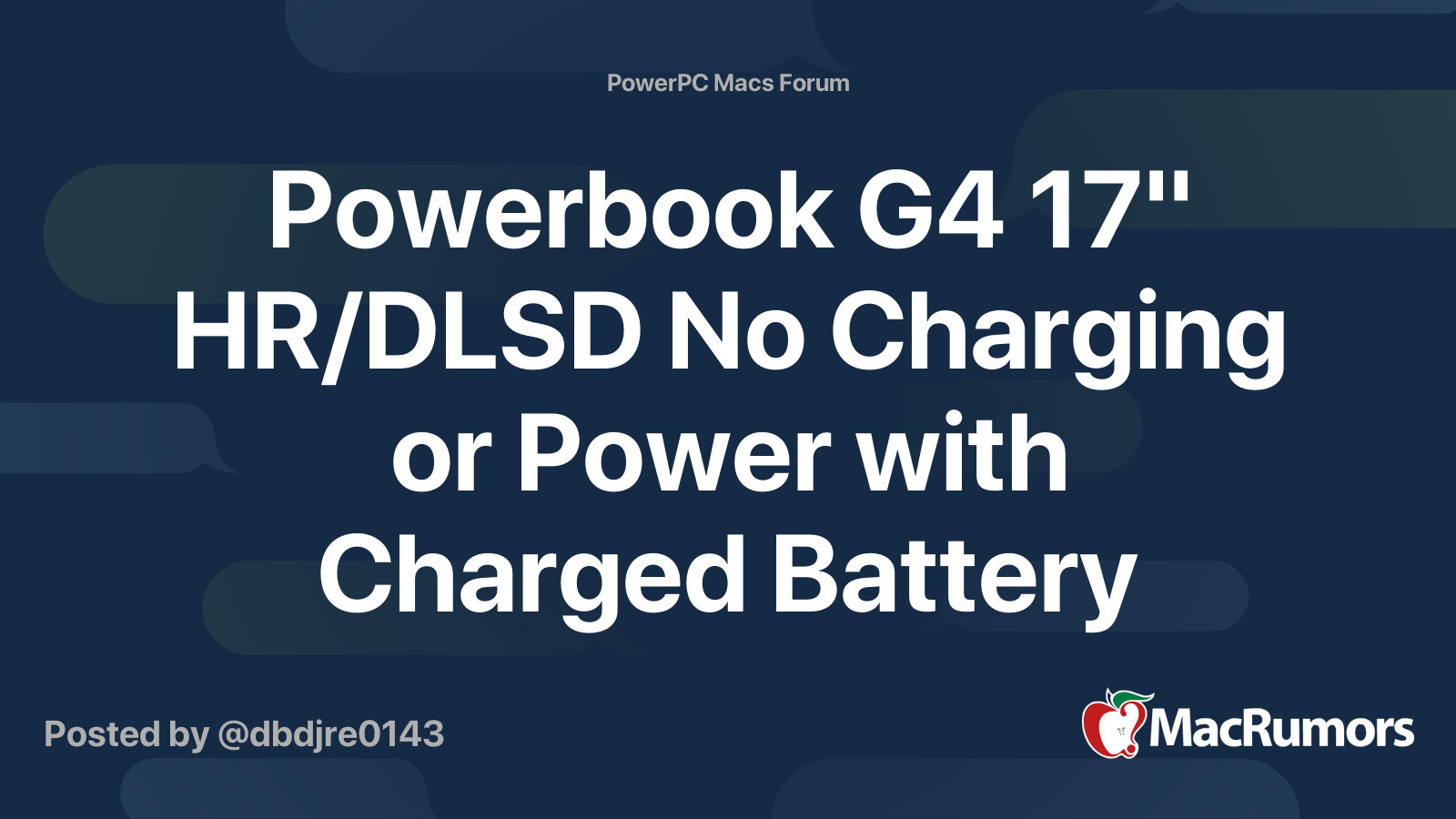 Powerbook G4 17 Hr Dlsd No Charging Or Power With Charged Battery Macrumors Forums