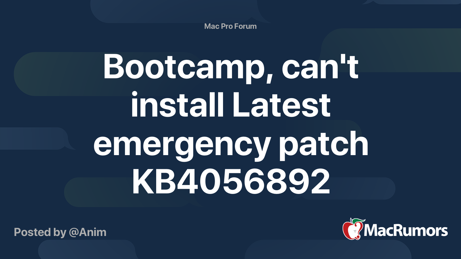 Bootcamp Can T Install Latest Emergency Patch Kb Macrumors Forums