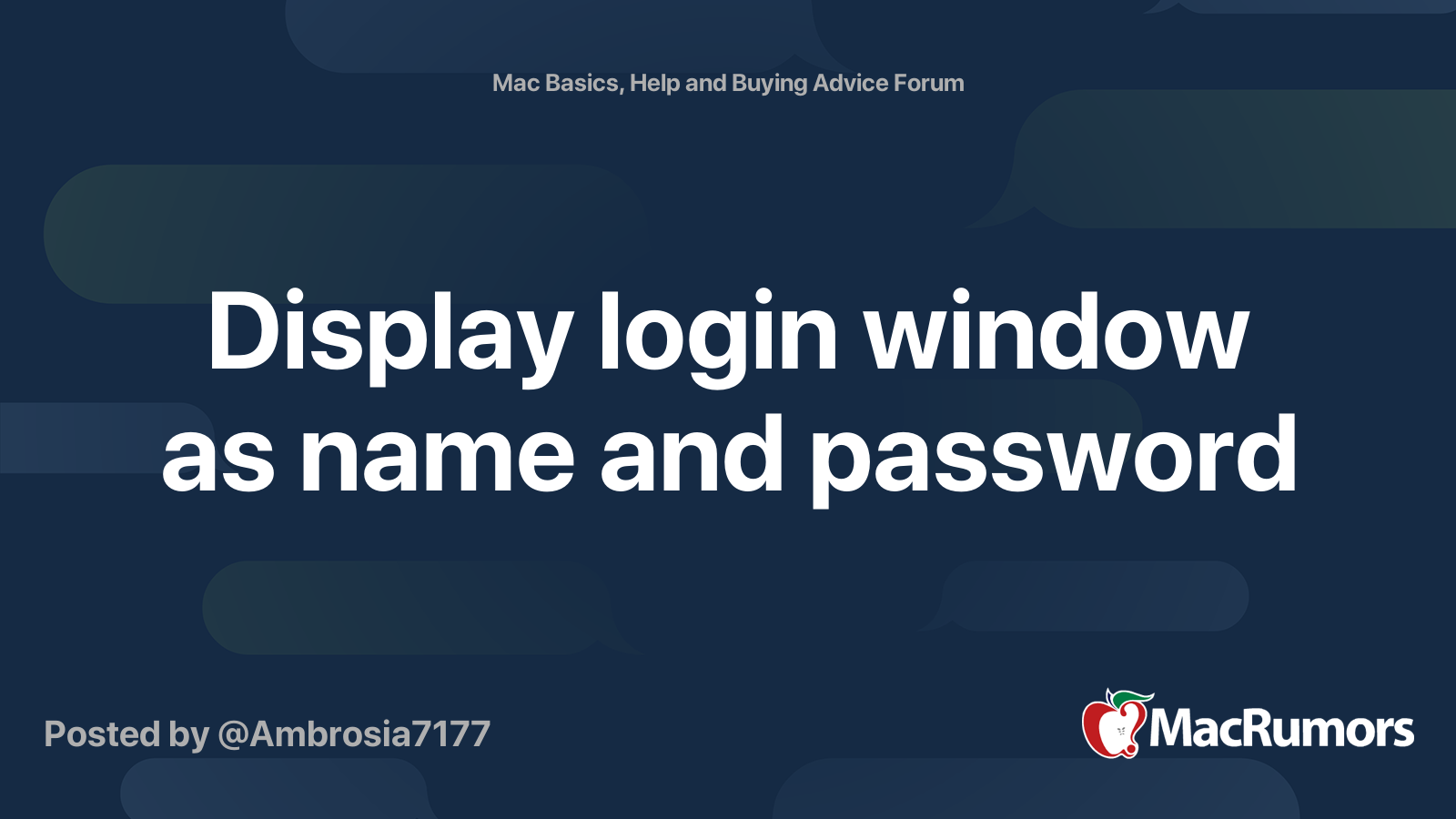 Display login window as name and password MacRumors Forums