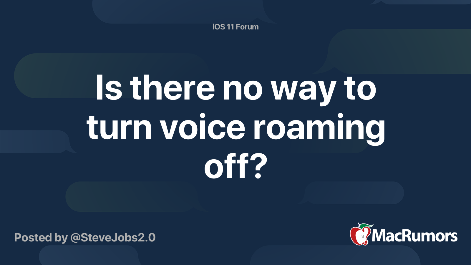 Is There No Way To Turn Voice Roaming Off MacRumors Forums