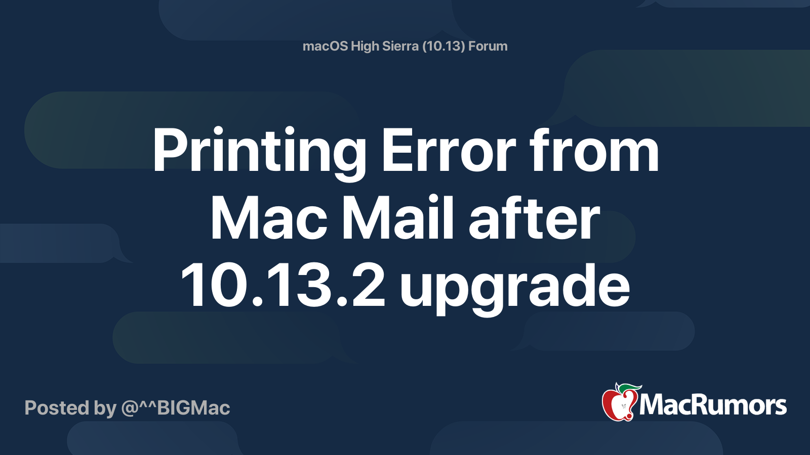 Printing Error from Mac Mail after 10.13.2 upgrade MacRumors Forums