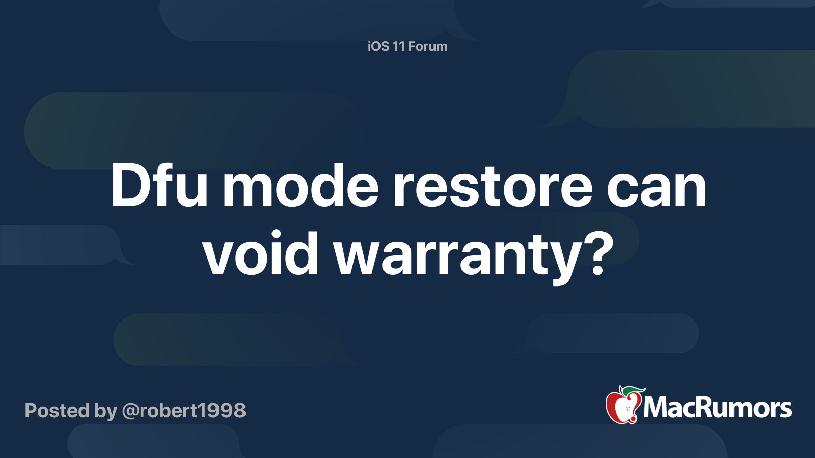 Dfu mode restore can void warranty? MacRumors Forums