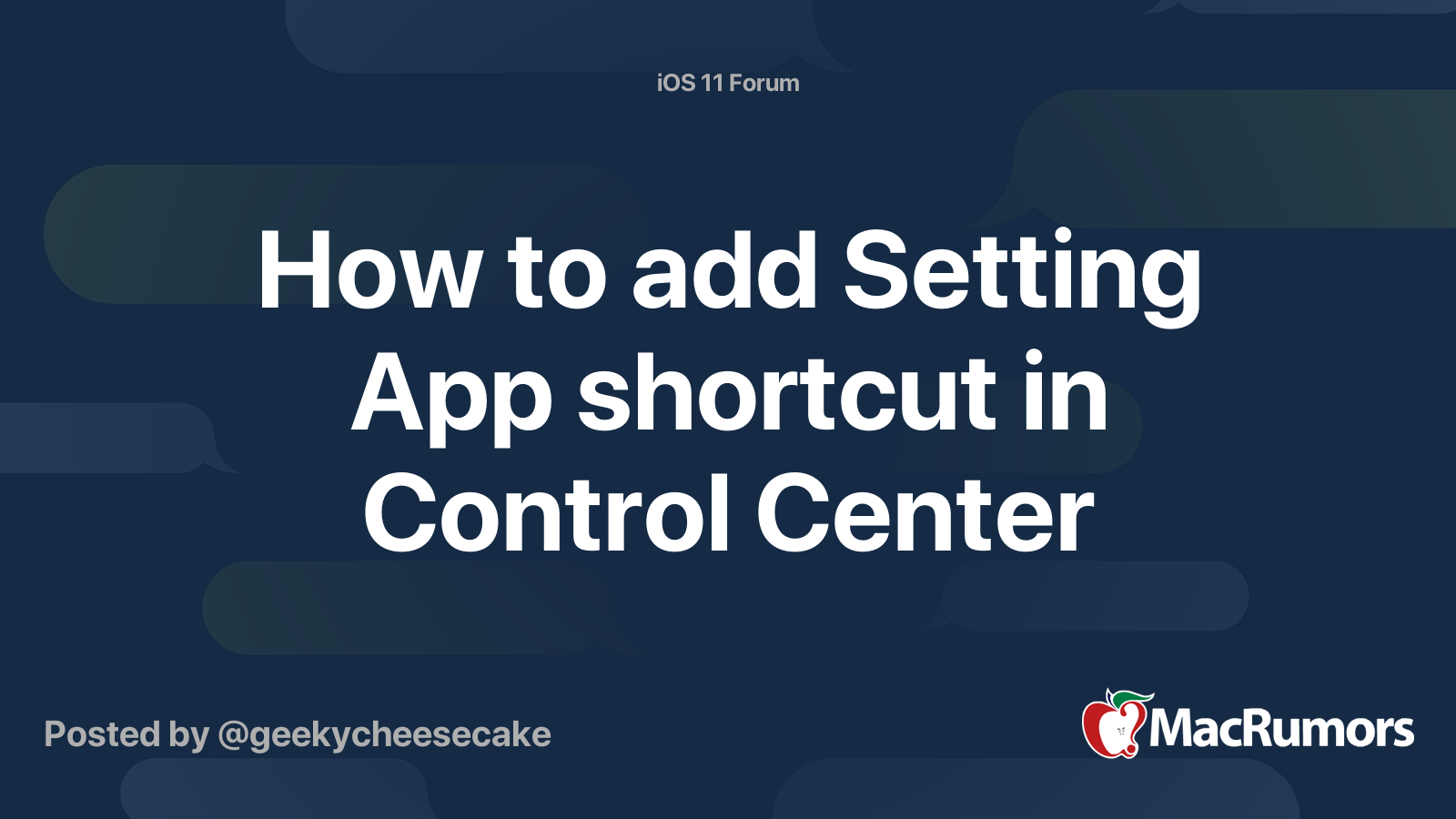 How to add Setting App shortcut in Control Center | MacRumors Forums