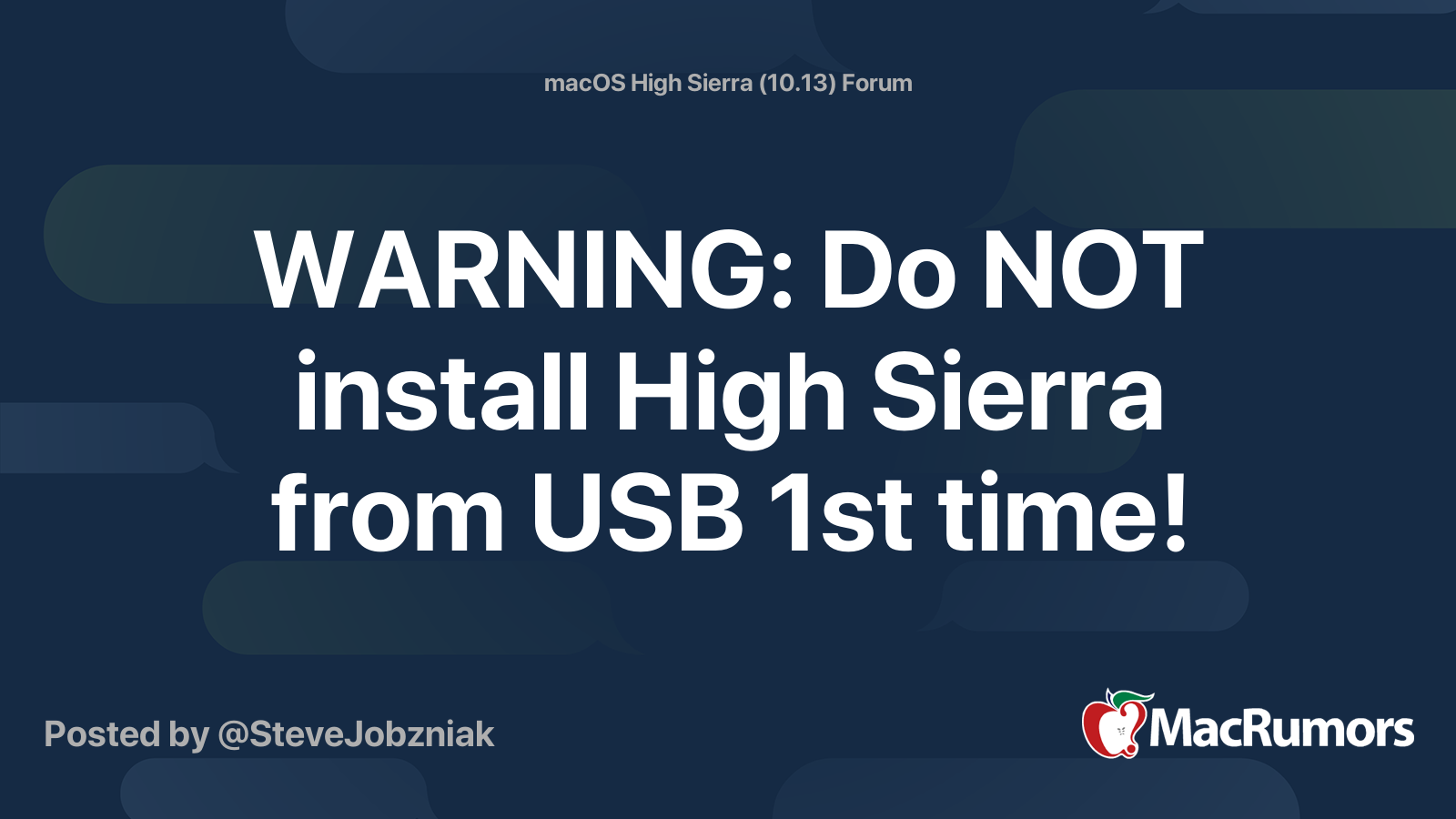 WARNING: Do NOT install High Sierra from USB | MacRumors