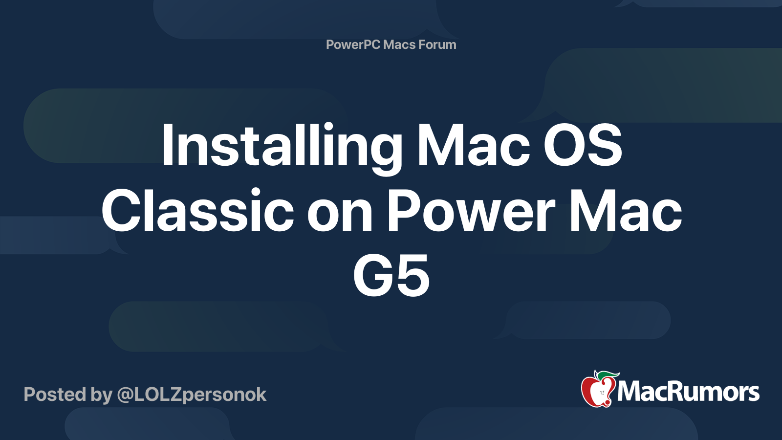 Installing Mac OS Classic on Power Mac G5 | MacRumors Forums