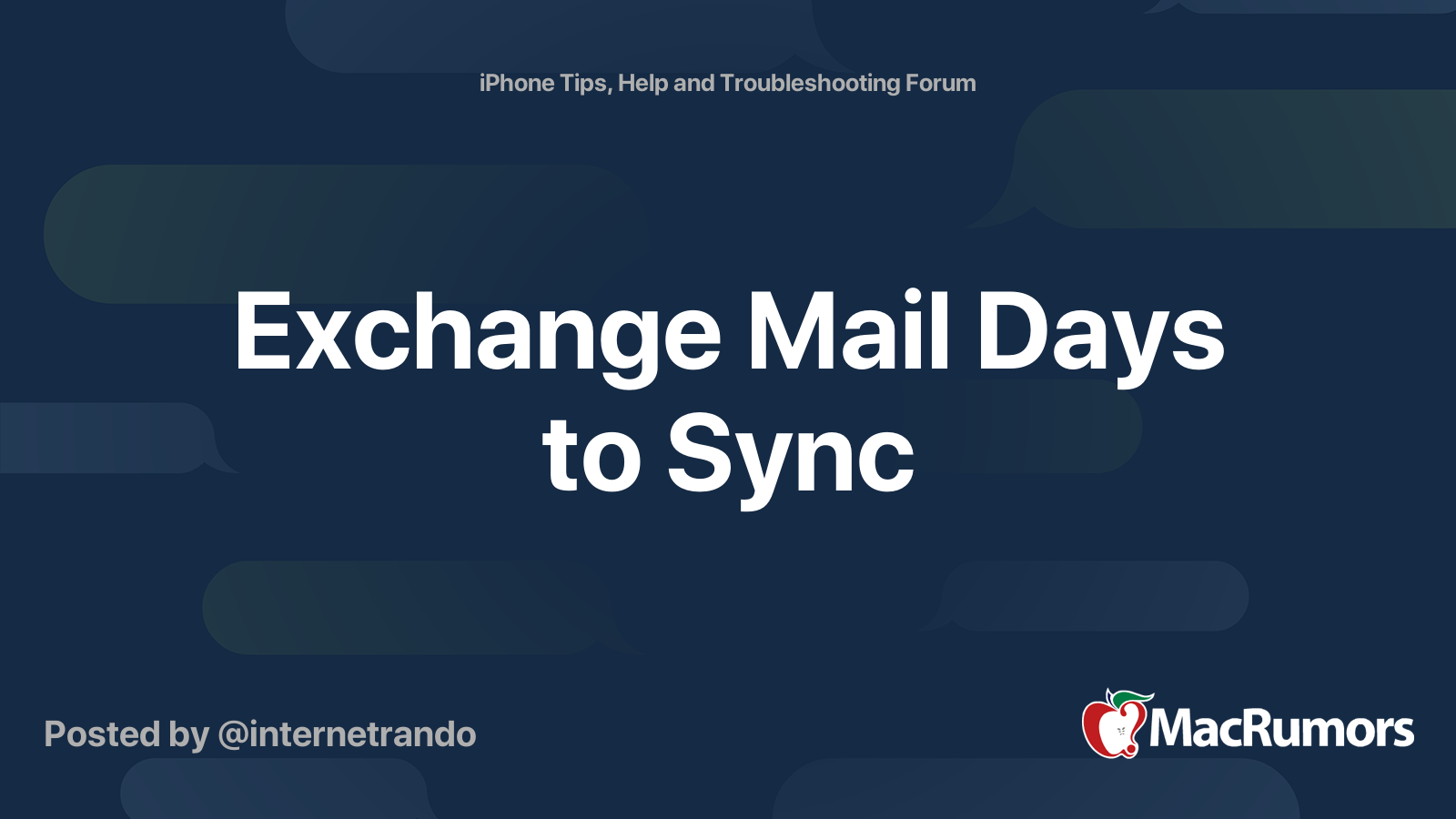 Exchange Mail Days to Sync MacRumors Forums