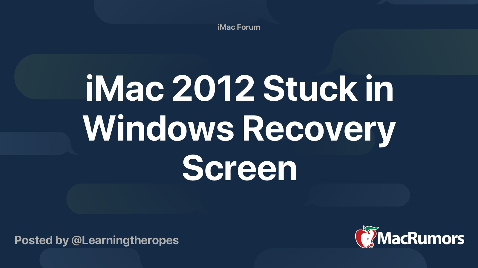 iMac 2012 Stuck in Windows Recovery Screen | MacRumors Forums