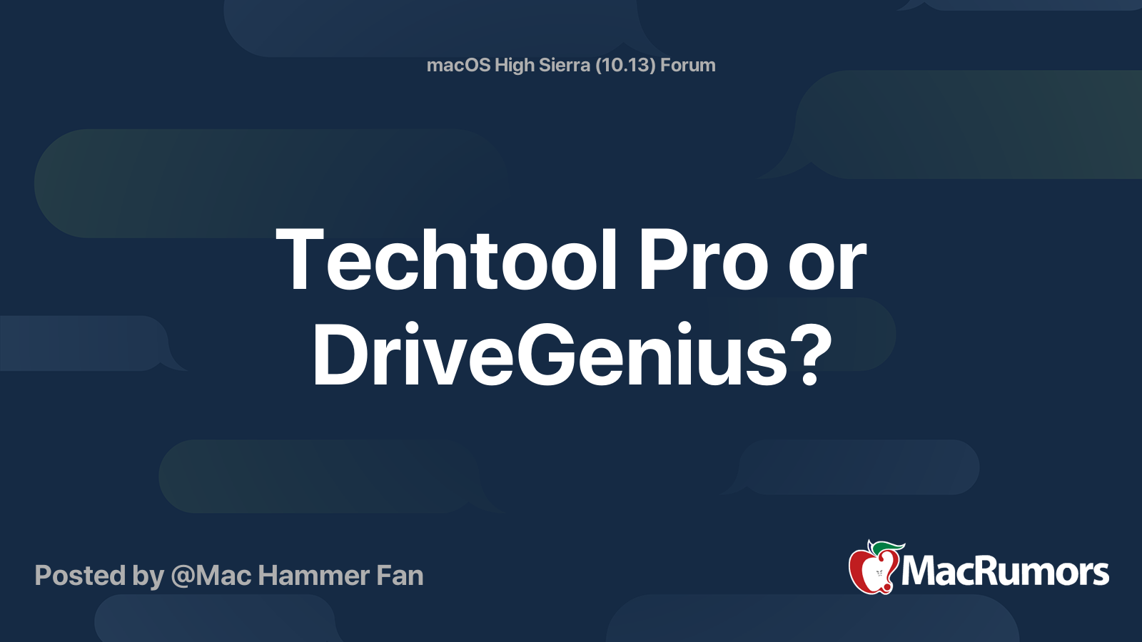 Techtool Pro or DriveGenius? | MacRumors Forums