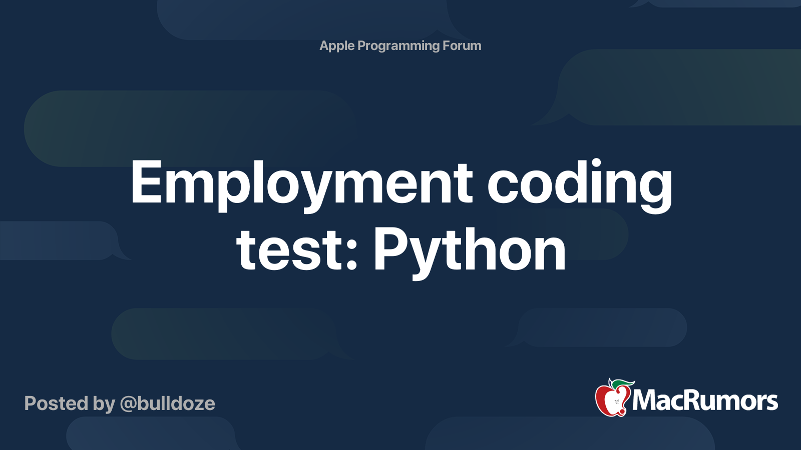 Employment coding test: Python | MacRumors Forums