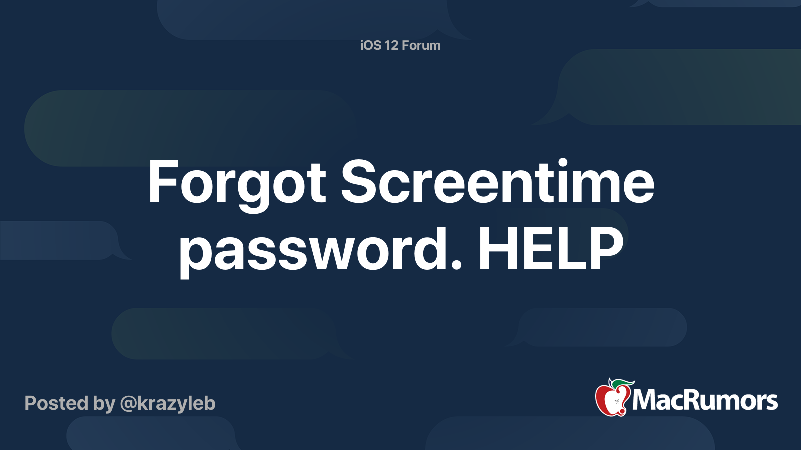 Forgot Screentime password. HELP | MacRumors Forums