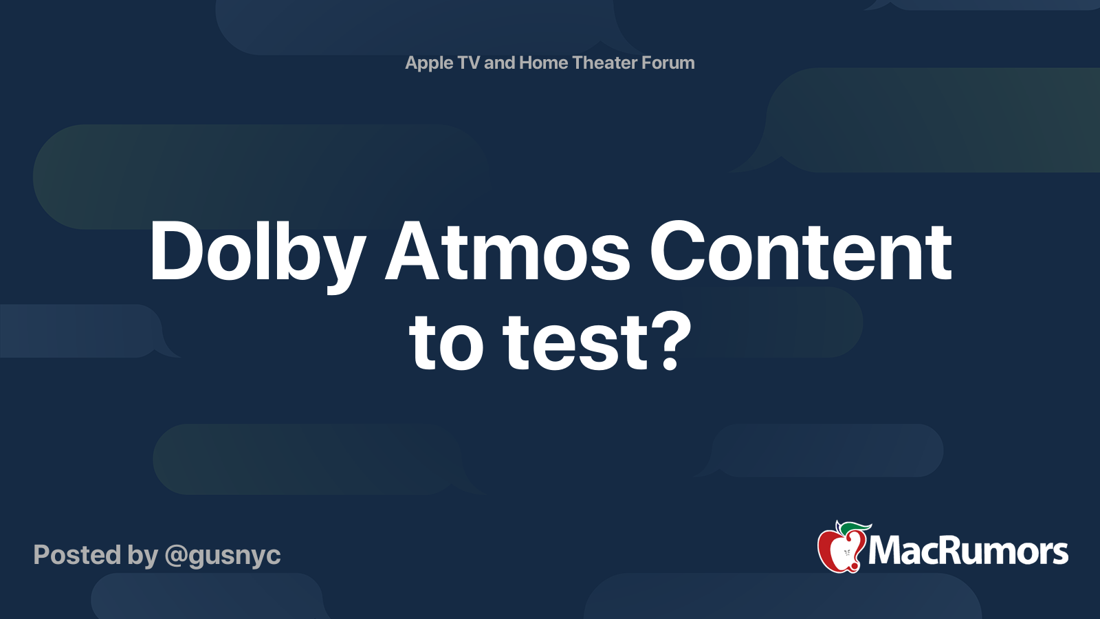Dolby Atmos Content to test? MacRumors Forums