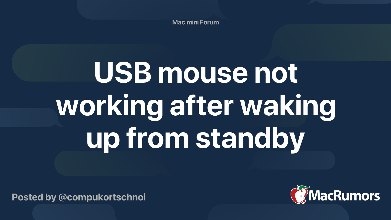 USB mouse not working after waking up from standby MacRumors Forums