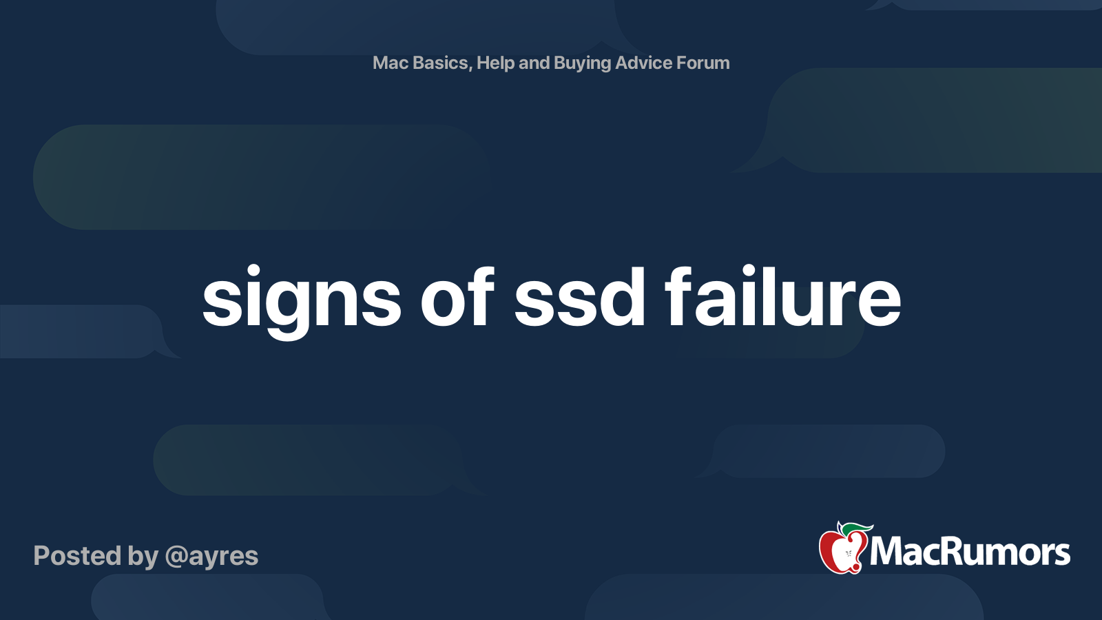 signs of ssd failure MacRumors Forums