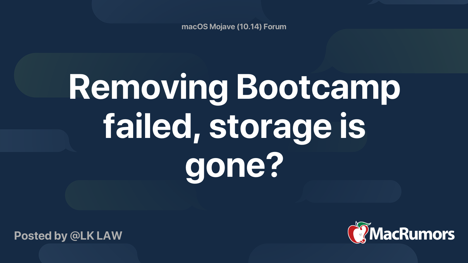 Removing Bootcamp failed, storage is gone? MacRumors Forums