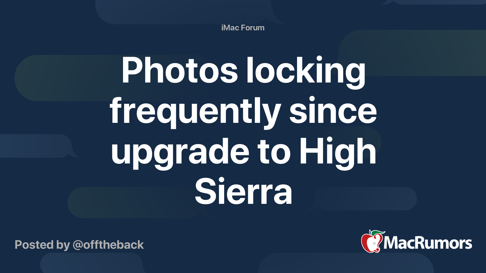 Photos locking frequently since upgrade to High Sierra | MacRumors Forums