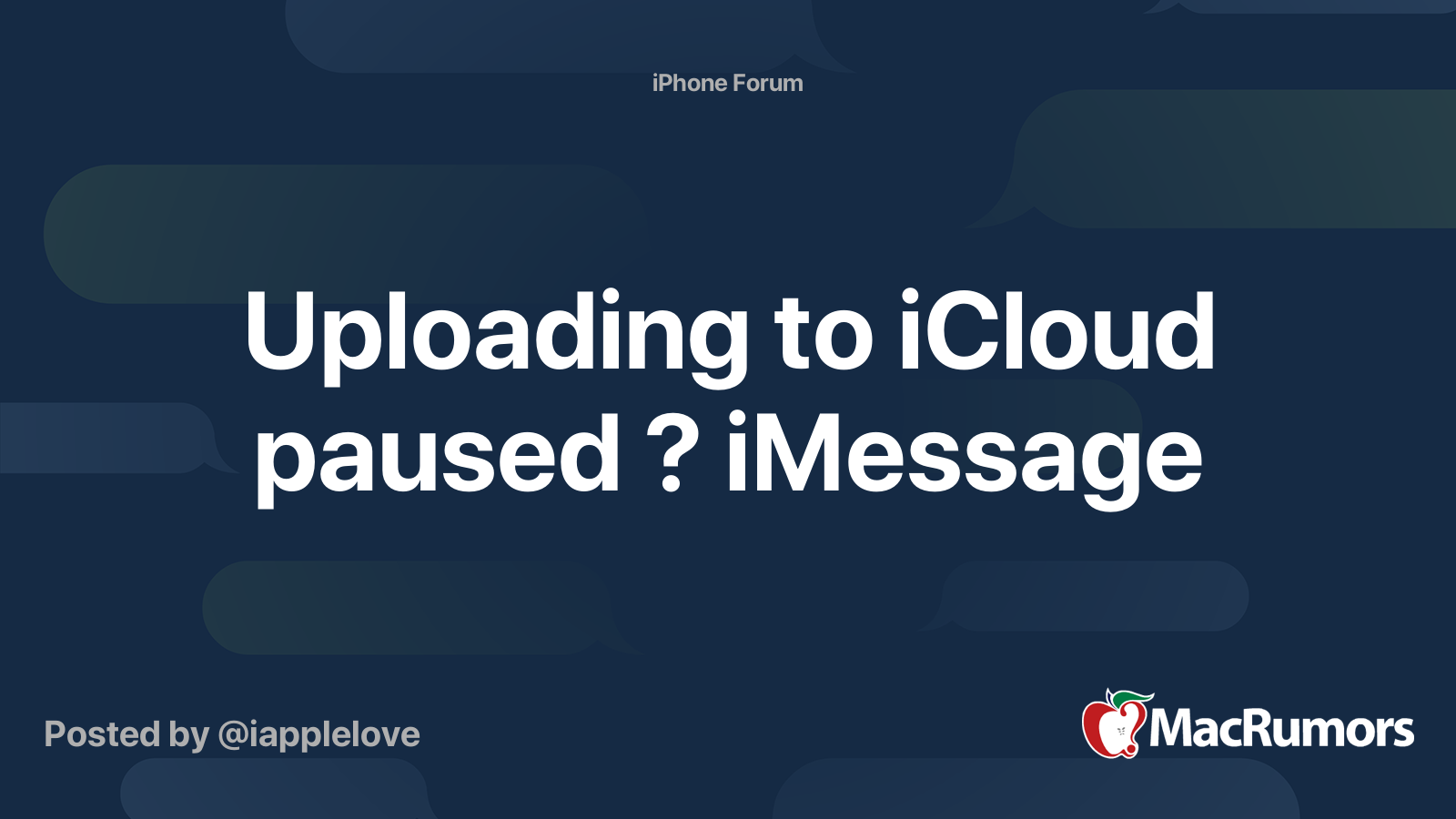 Uploading to iCloud paused ? iMessage | MacRumors Forums
