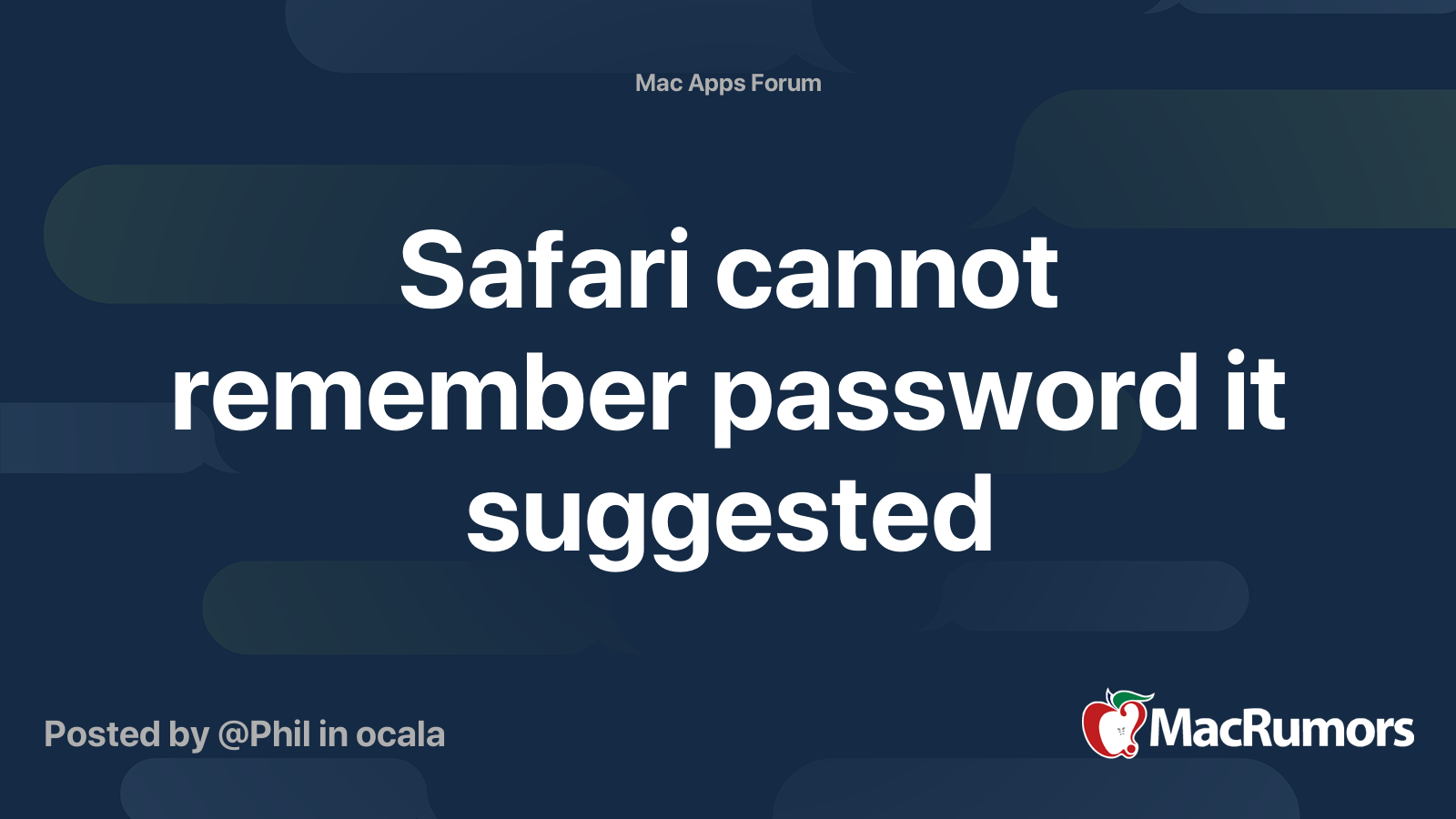 Safari Cannot Remember Password It Suggested MacRumors Forums