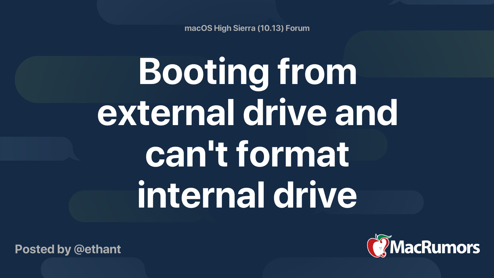 Booting from external drive and can't format internal drive | MacRumors ...