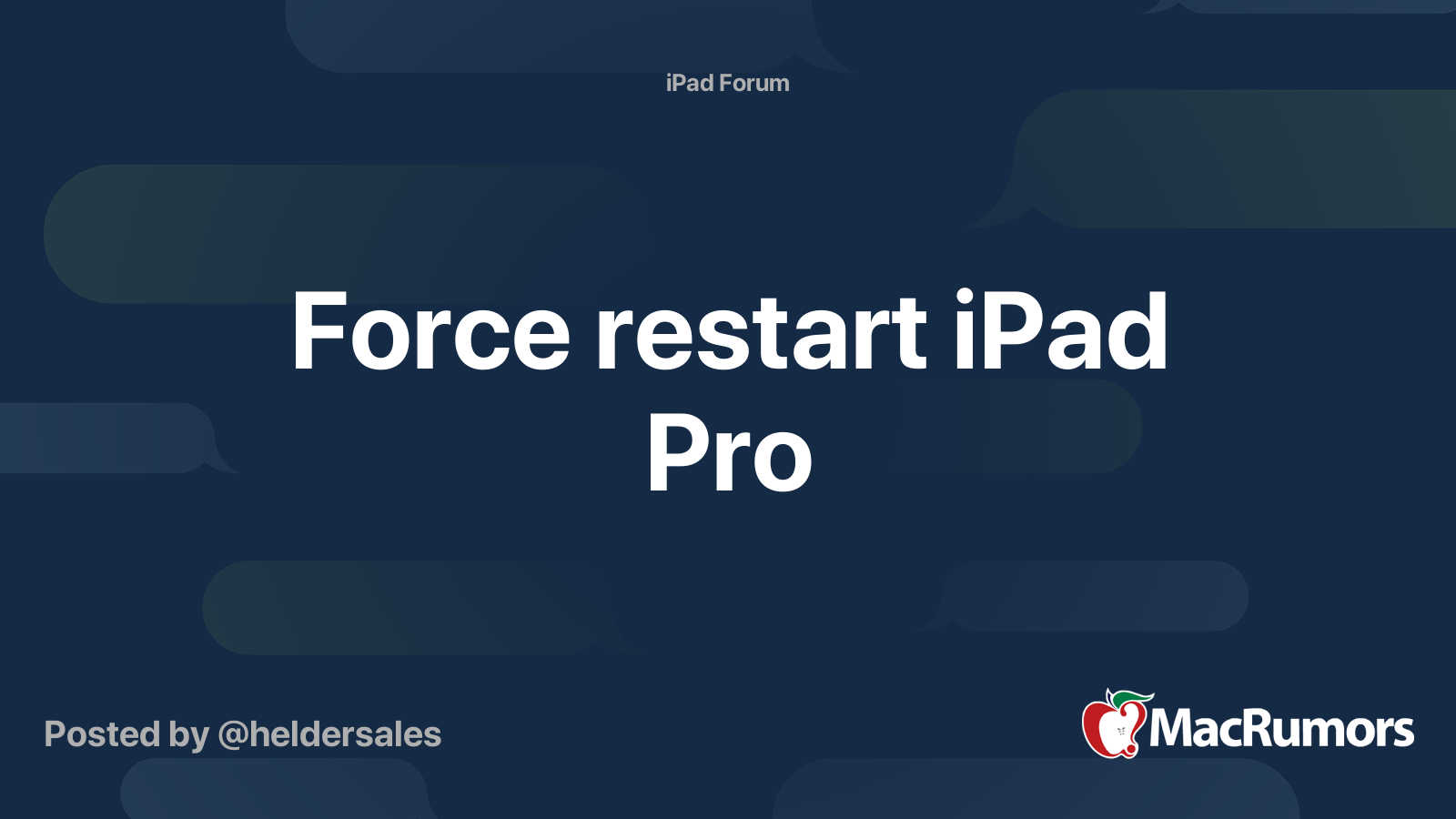 Force restart iPad Pro MacRumors Forums