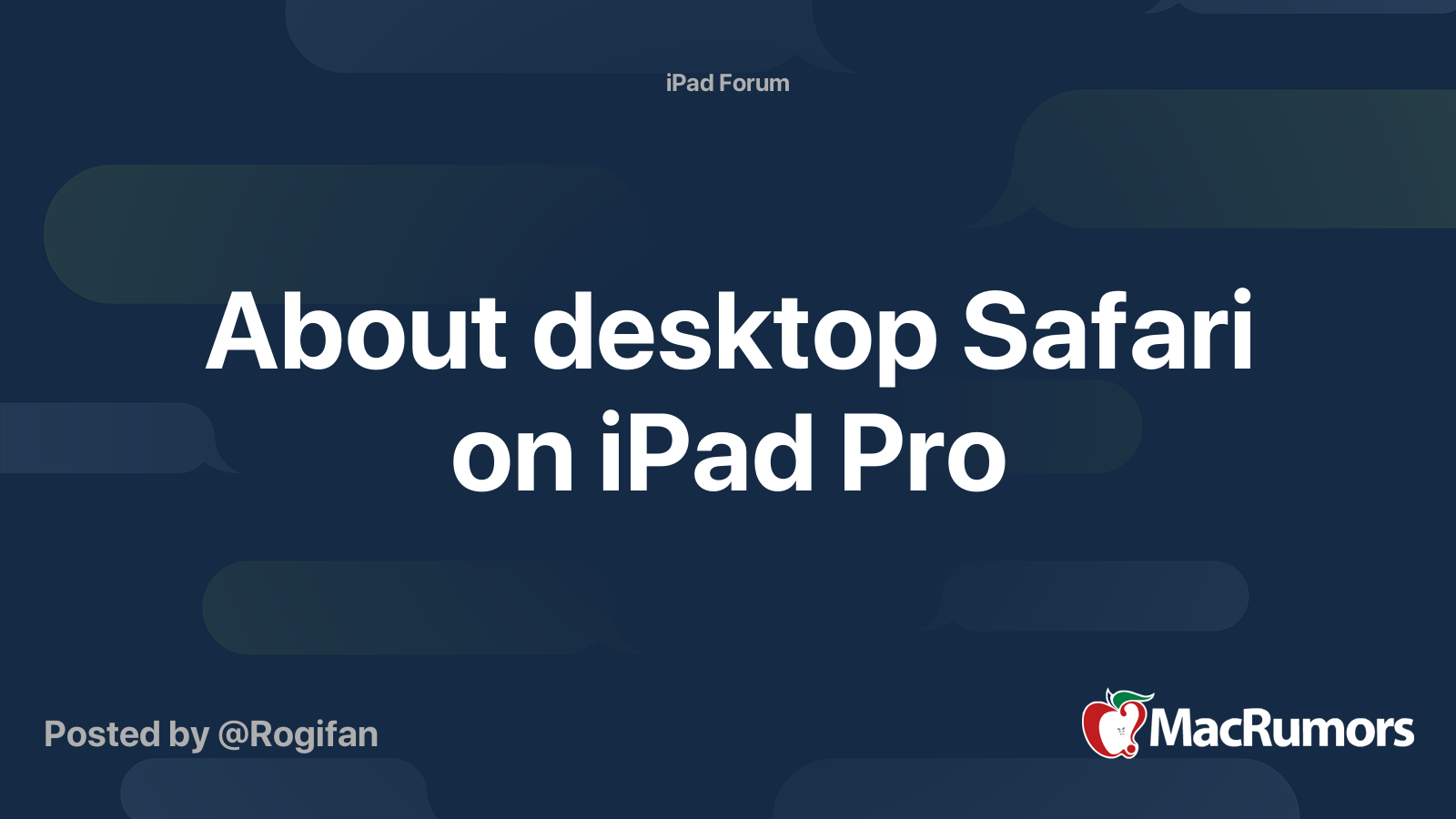 About desktop Safari on iPad Pro MacRumors Forums