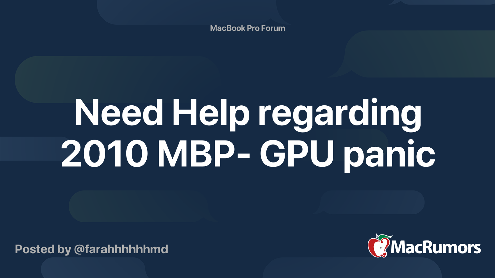 Need Help regarding 2010 MBP- GPU panic | MacRumors Forums