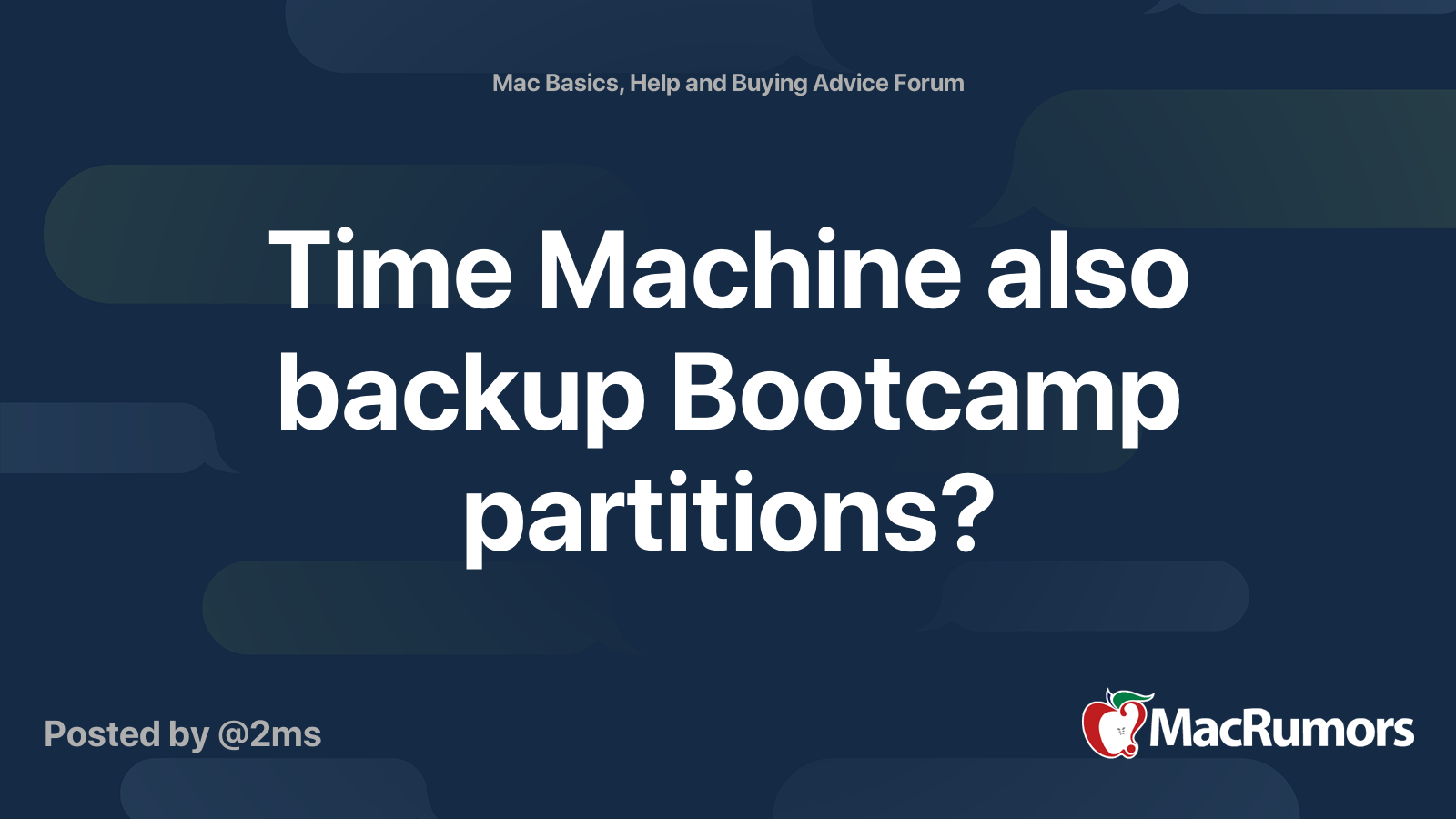 Time Machine also backup Bootcamp partitions? MacRumors Forums