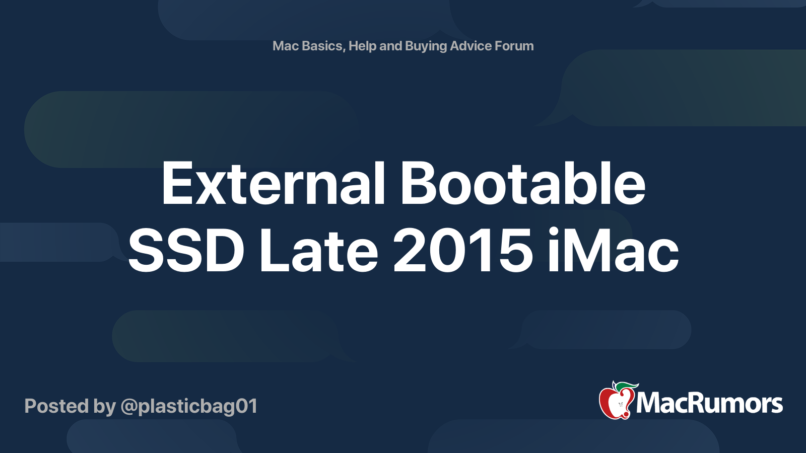 Er ballet Psykologisk External Bootable SSD Late 2015 iMac | MacRumors Forums