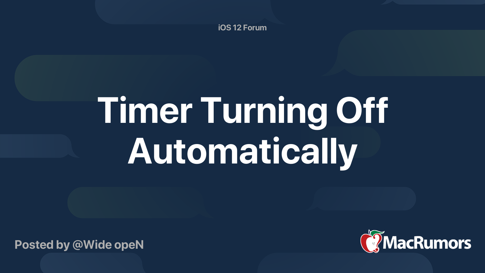 Timer Turning Off Automatically MacRumors Forums