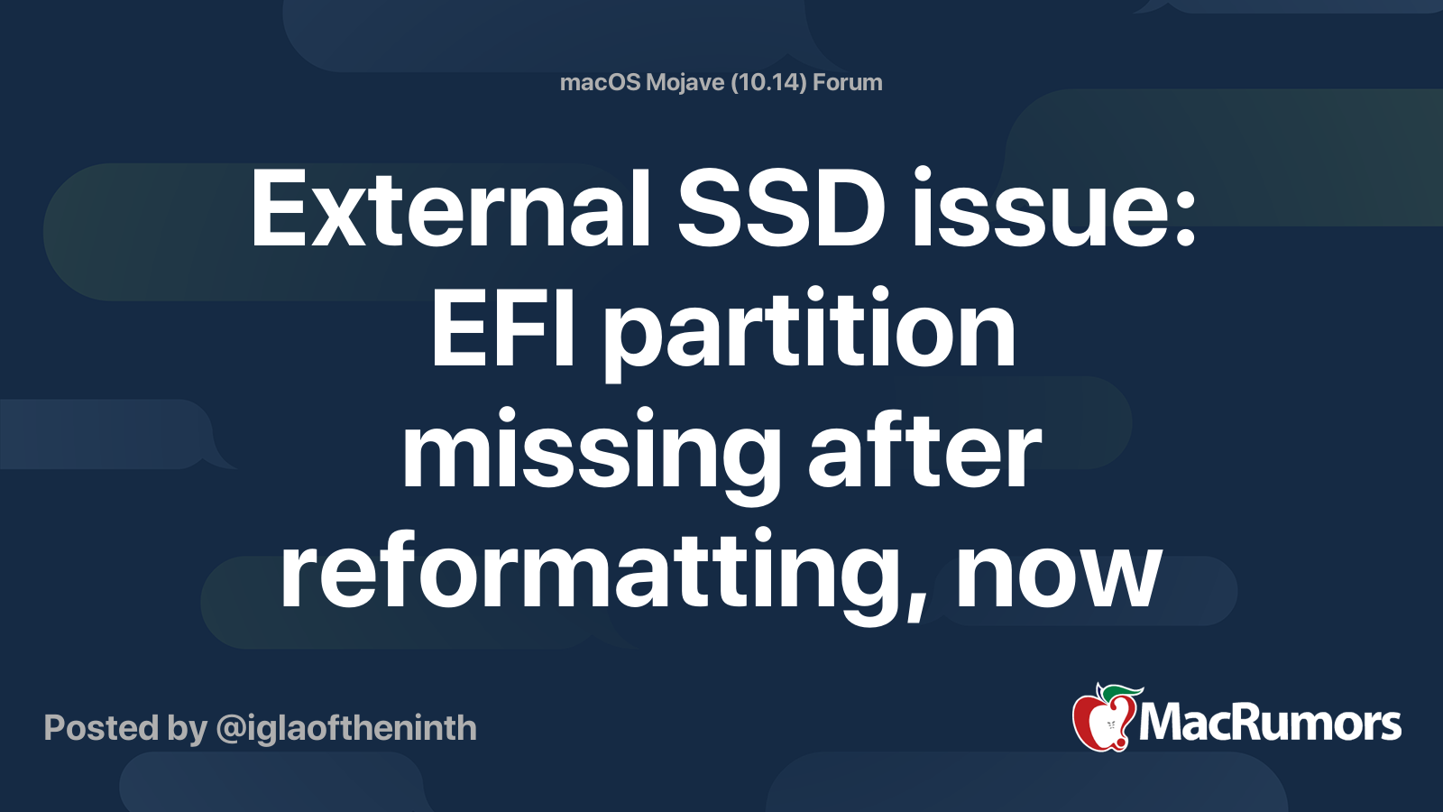 External SSD issue EFI partition missing after reformatting, now can't
