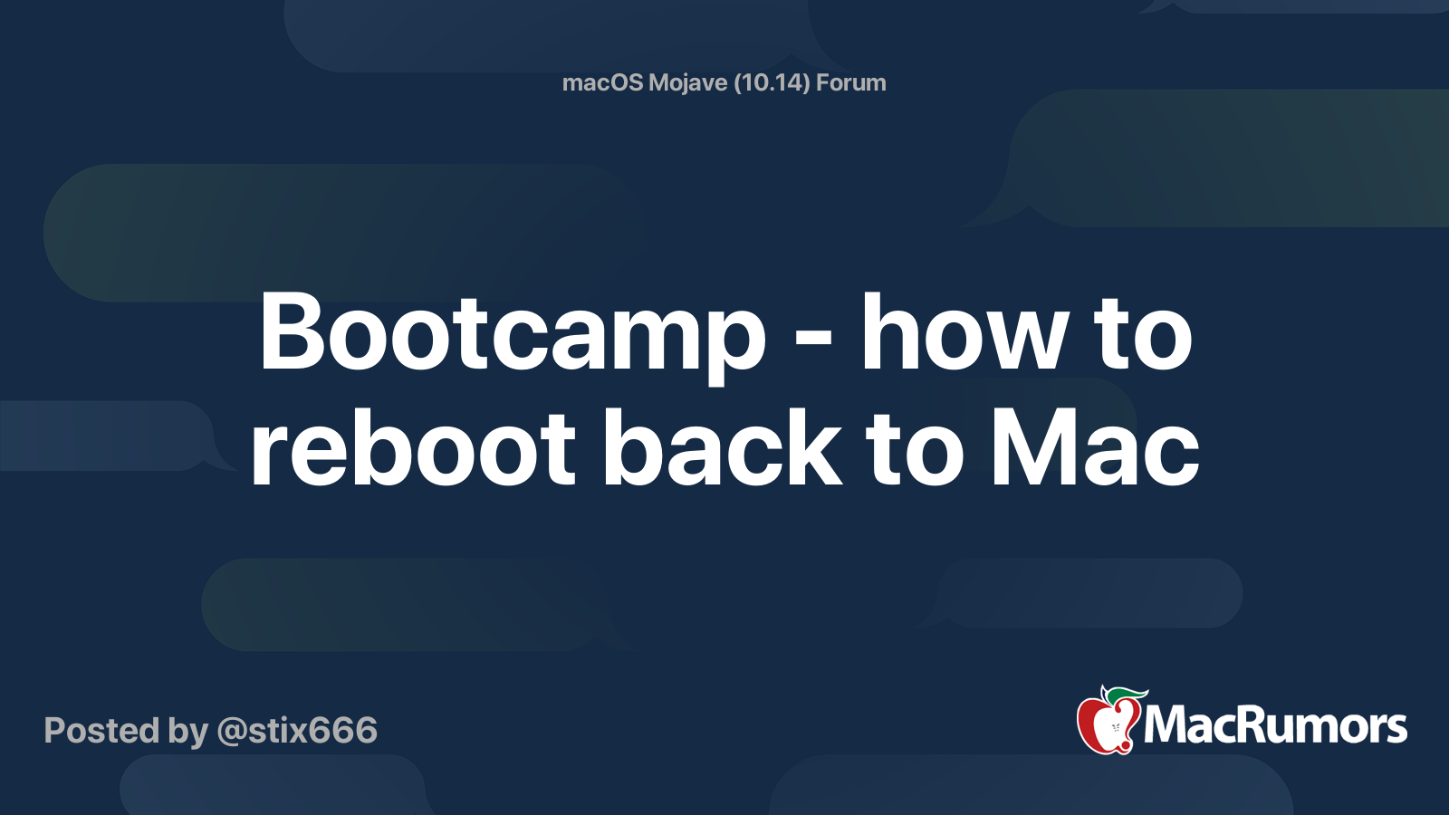 Bootcamp how to reboot back to Mac MacRumors Forums