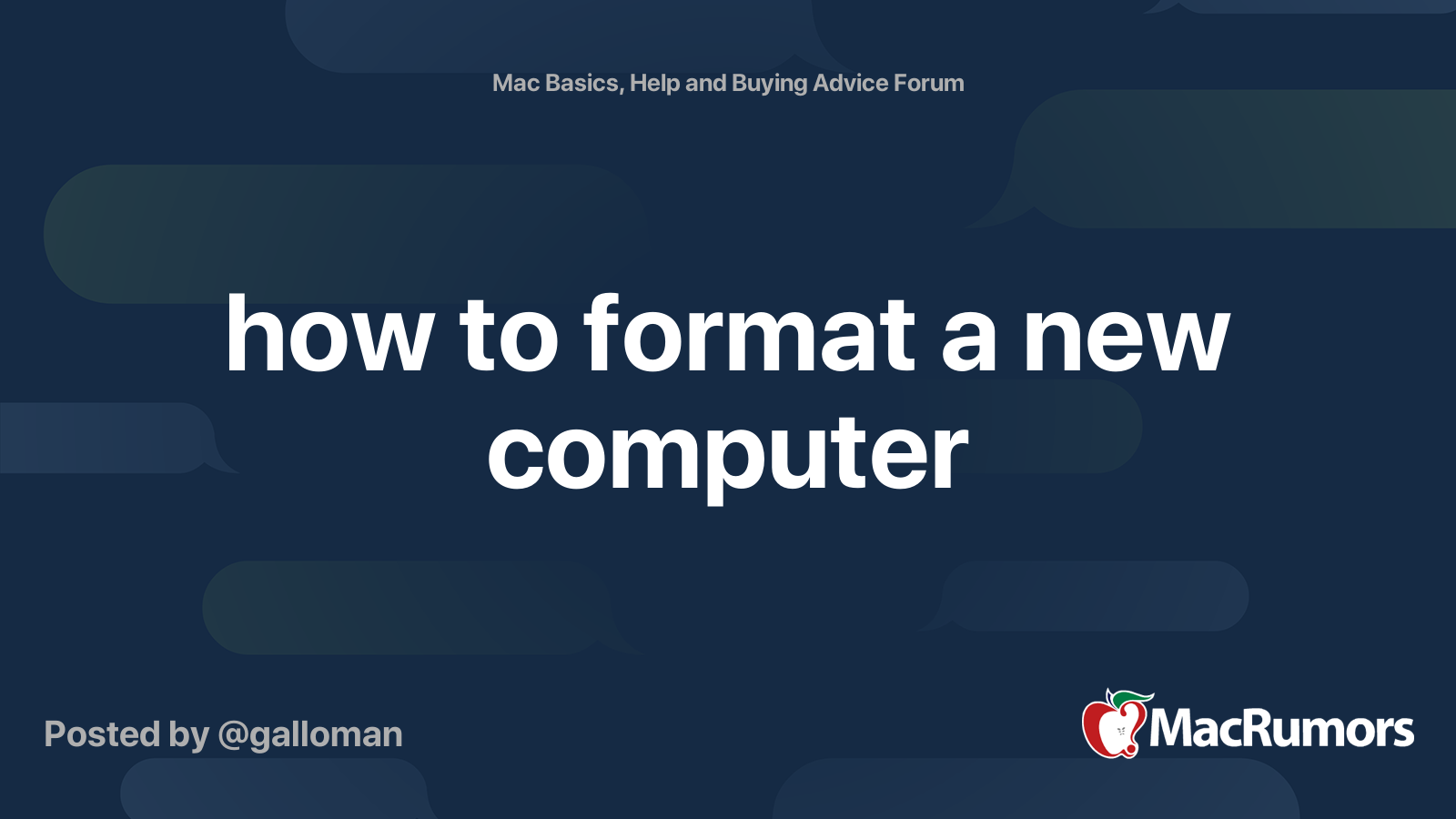 how to format a new computer | MacRumors Forums