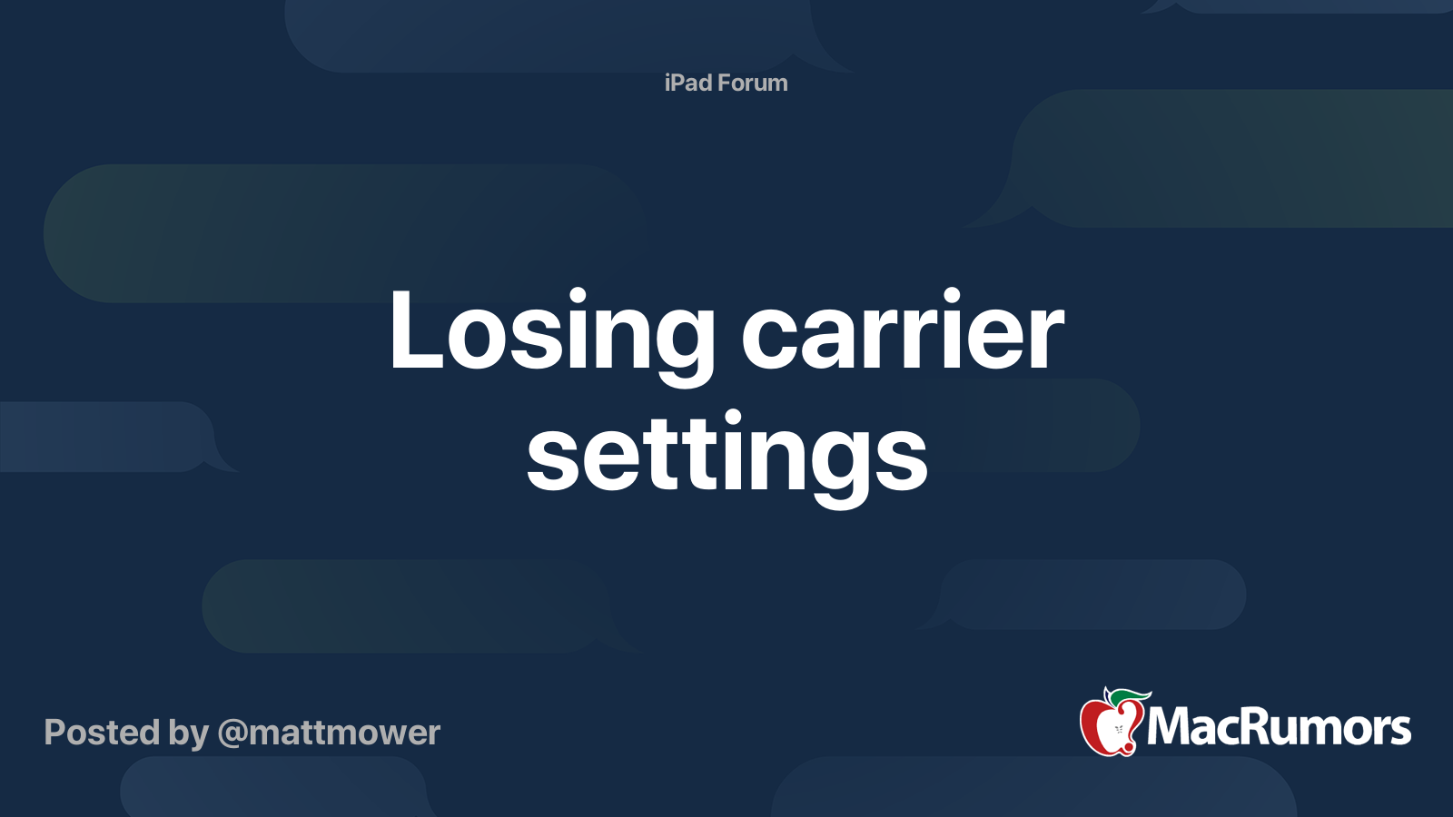 Losing carrier settings | MacRumors Forums