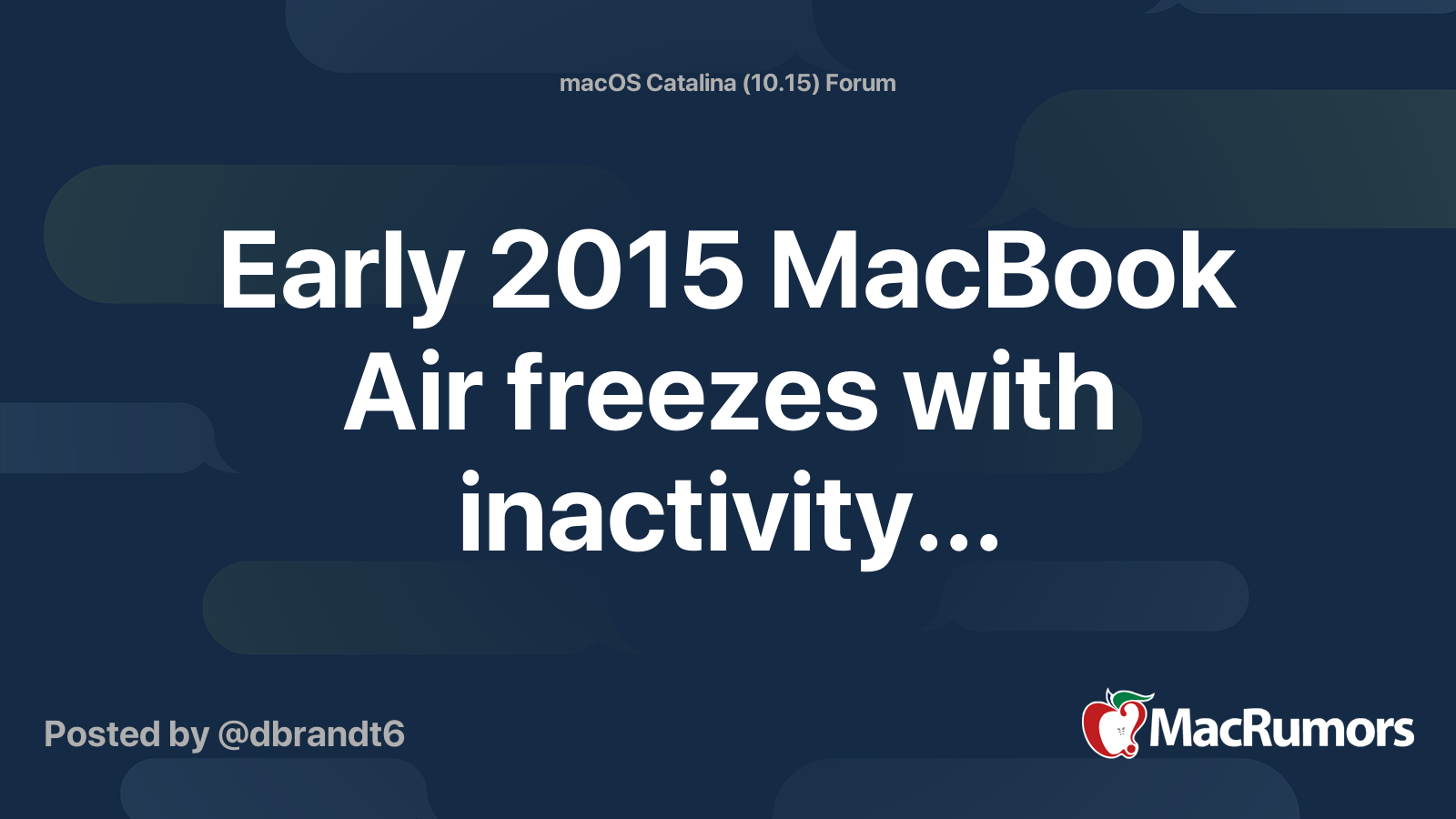 Early 2015 MacBook Air freezes with inactivity... | MacRumors Forums
