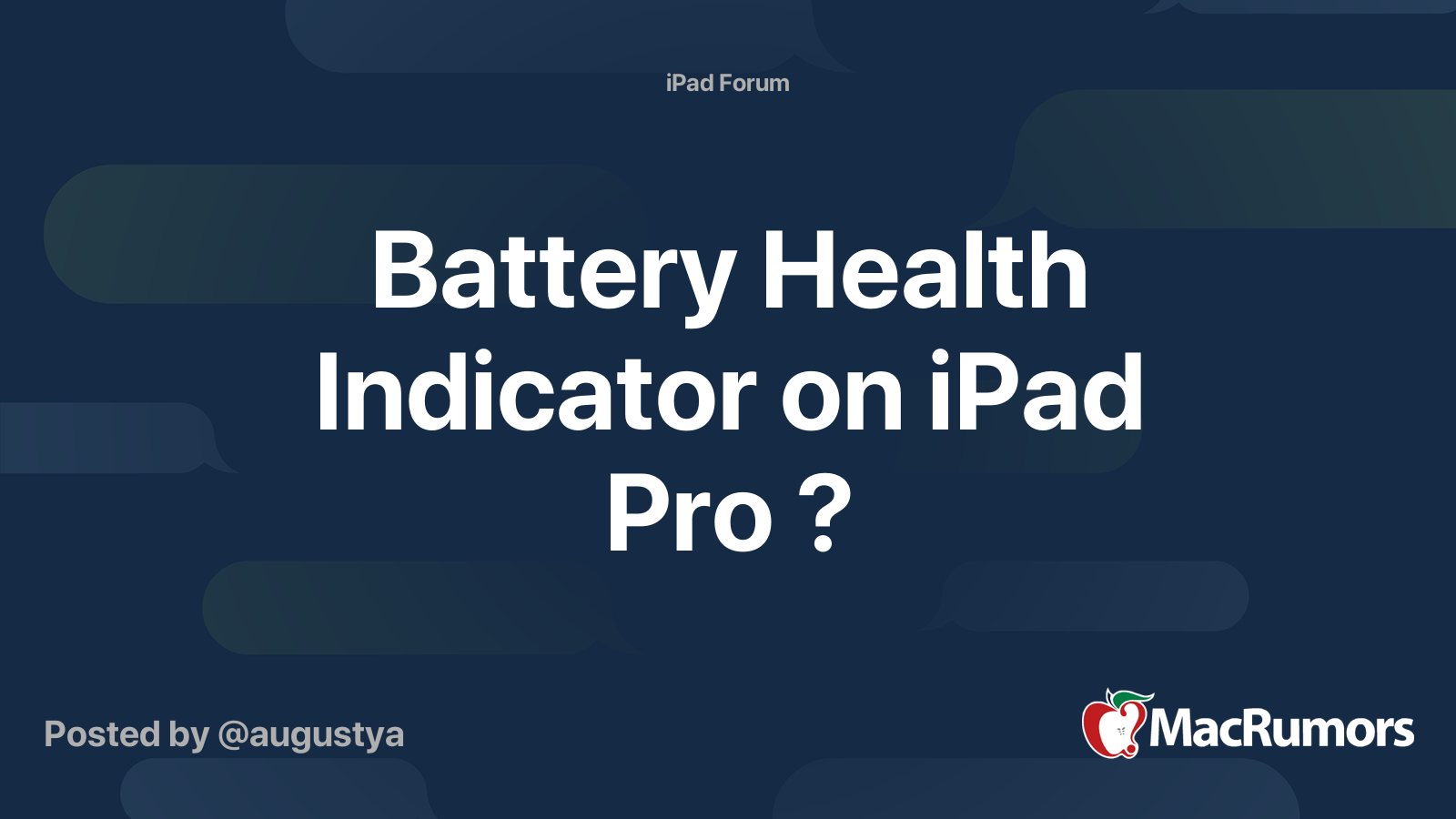 Battery Health Indicator on iPad Pro ? MacRumors Forums