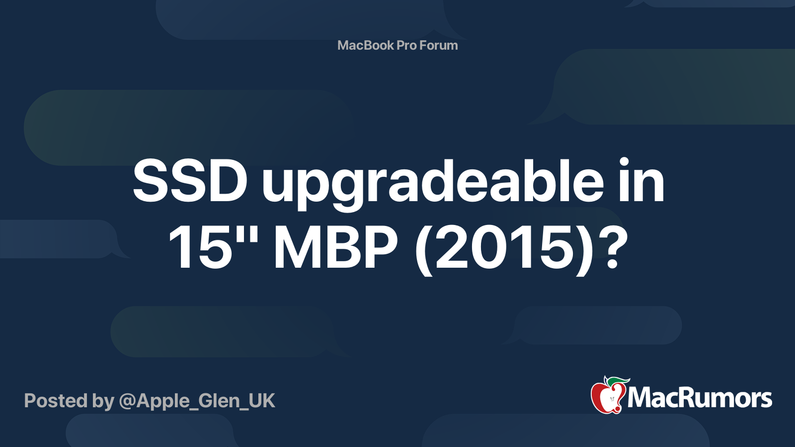 SSD upgradeable in 15" MBP (2015)? | MacRumors Forums