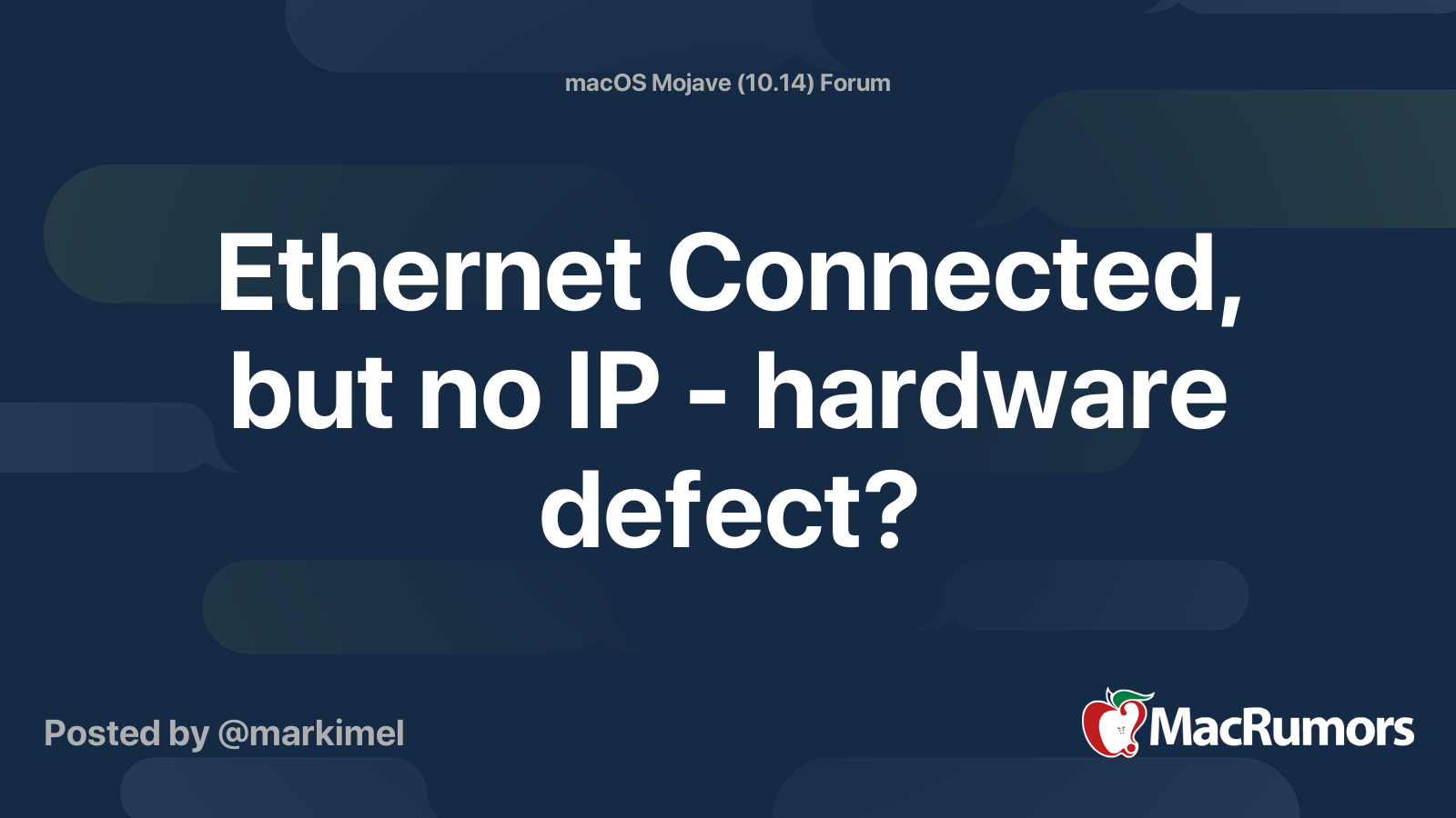 Ethernet Connected, but no IP - hardware defect? | MacRumors Forums