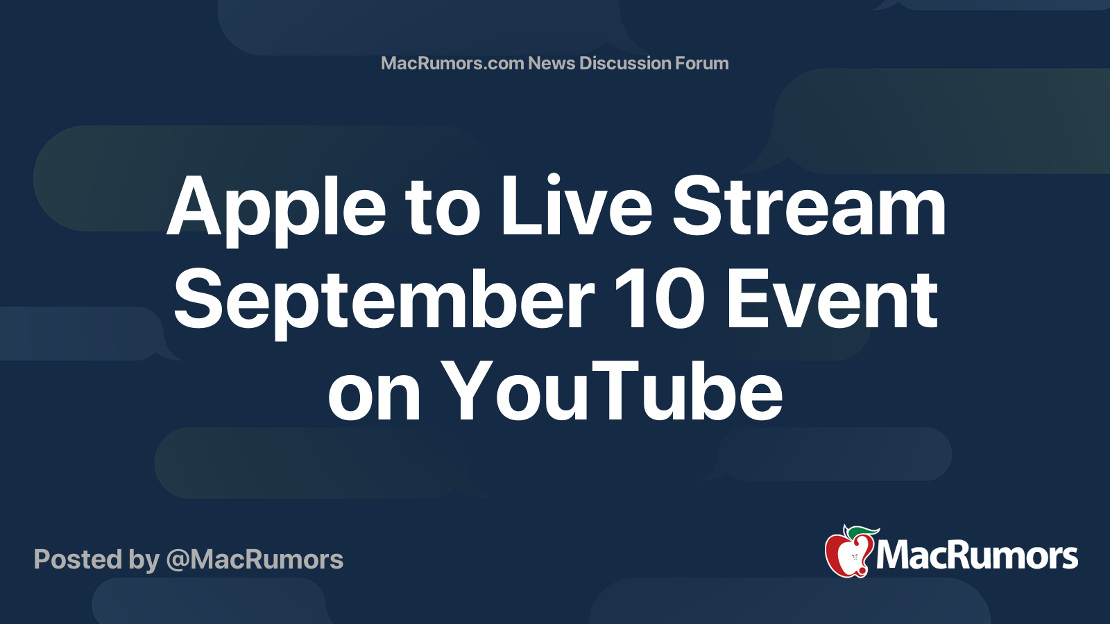 Apple to Live Stream September 10 Event on YouTube | MacRumors Forums