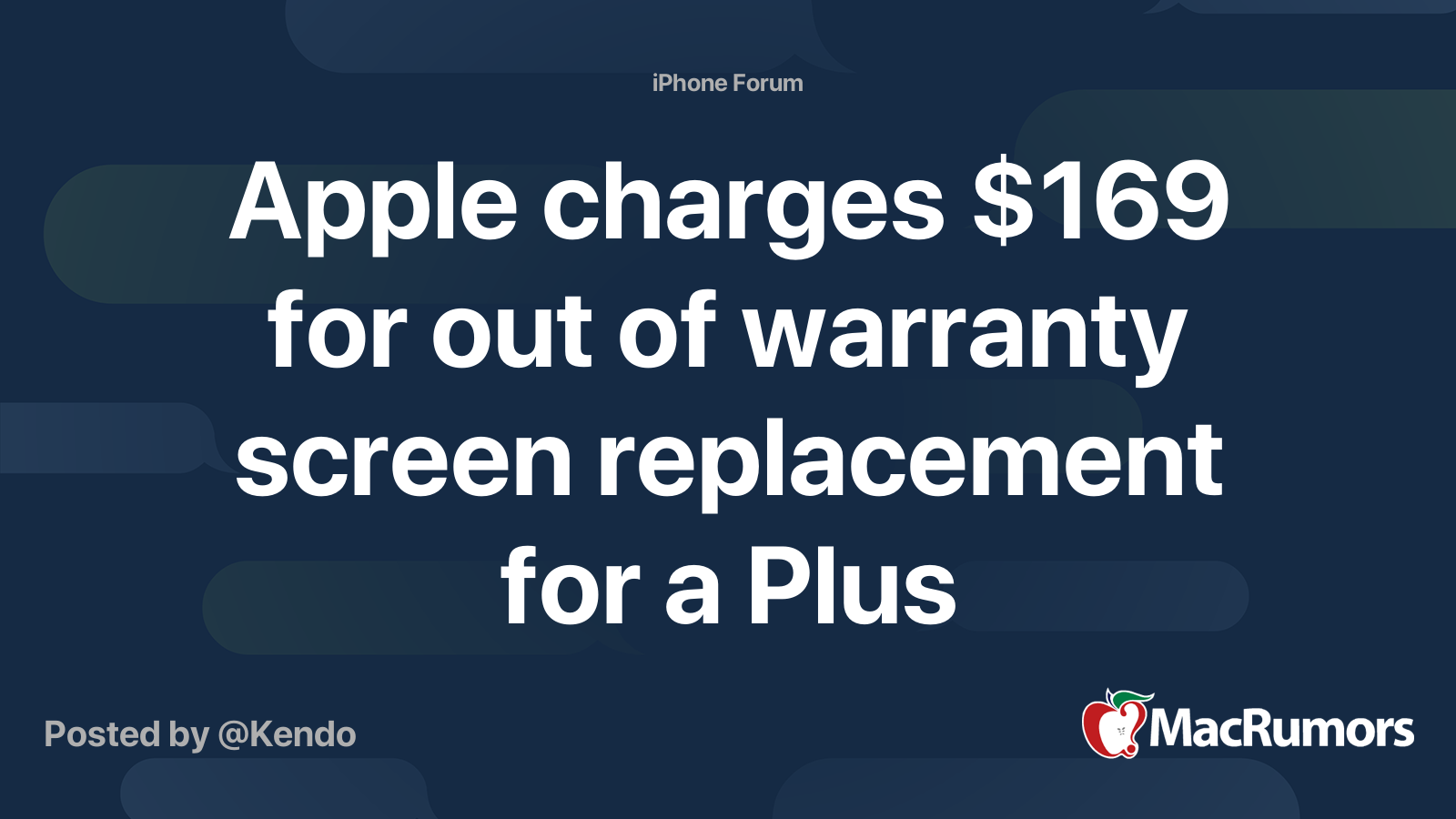 Apple charges $169 for out of warranty screen replacement for a Plus