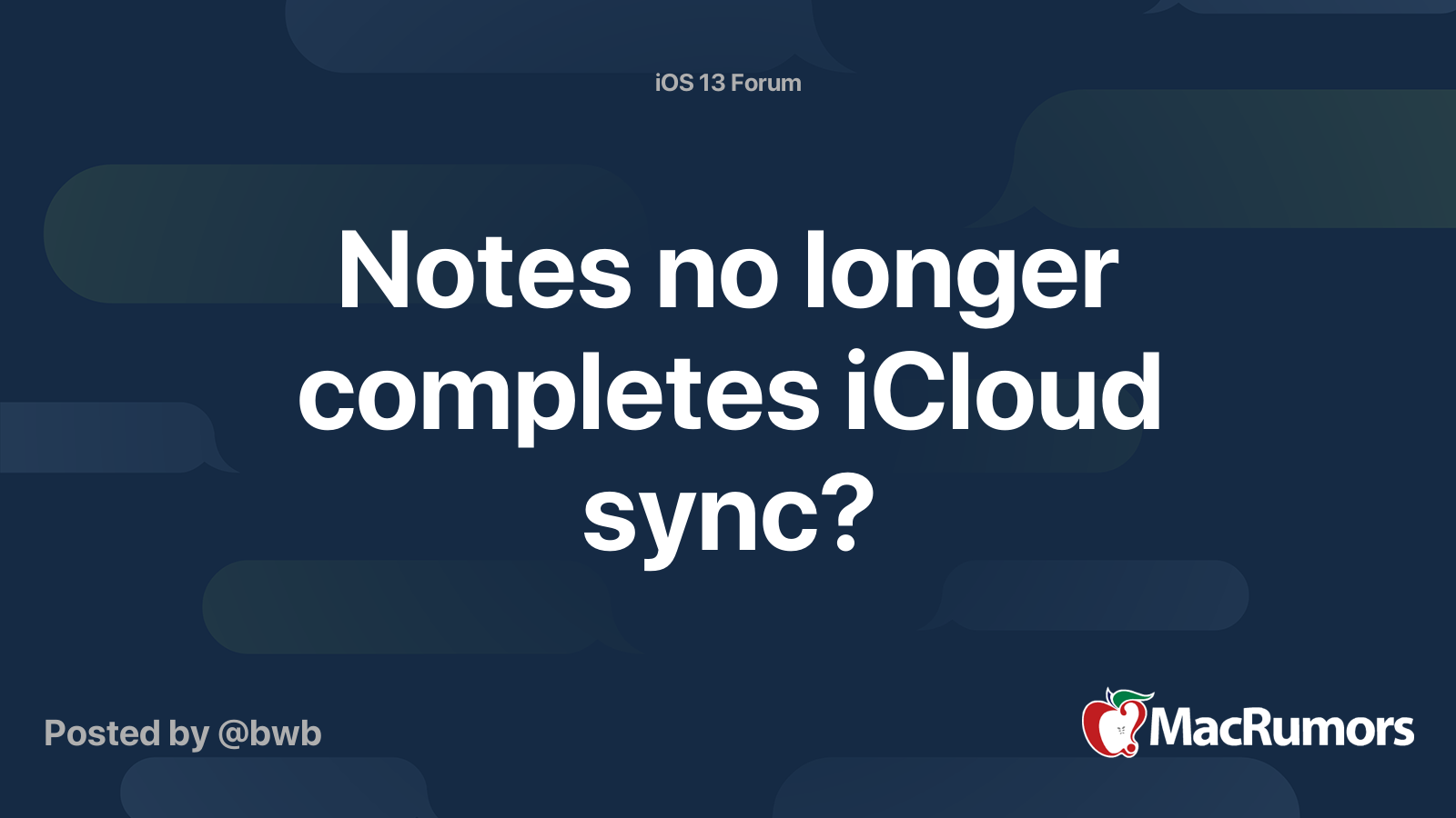 Notes no longer completes iCloud sync? | MacRumors Forums